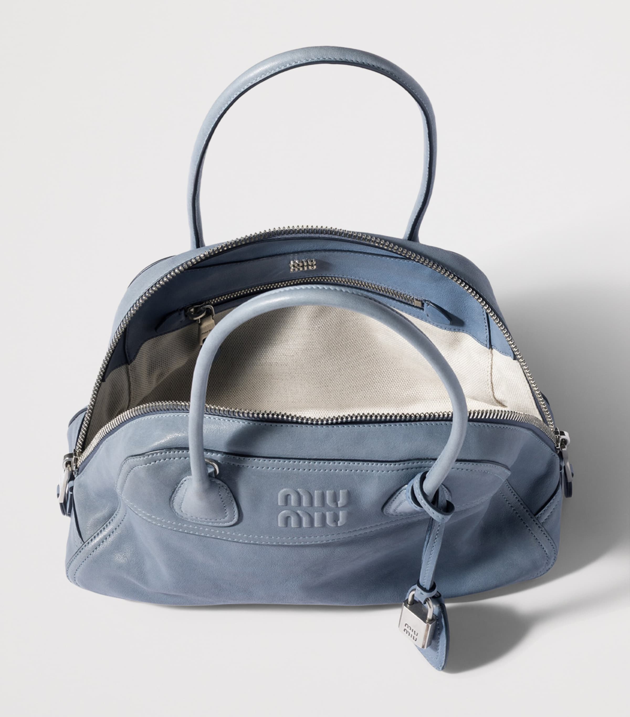 Miu Miu Large Nappa Leather Vivant Top-Handle Bag Blue Image 4