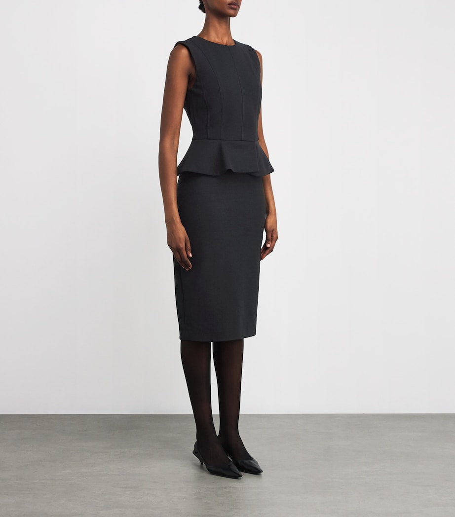 Jersey Peplum-Detail Midi Dress BLACK Image 6
