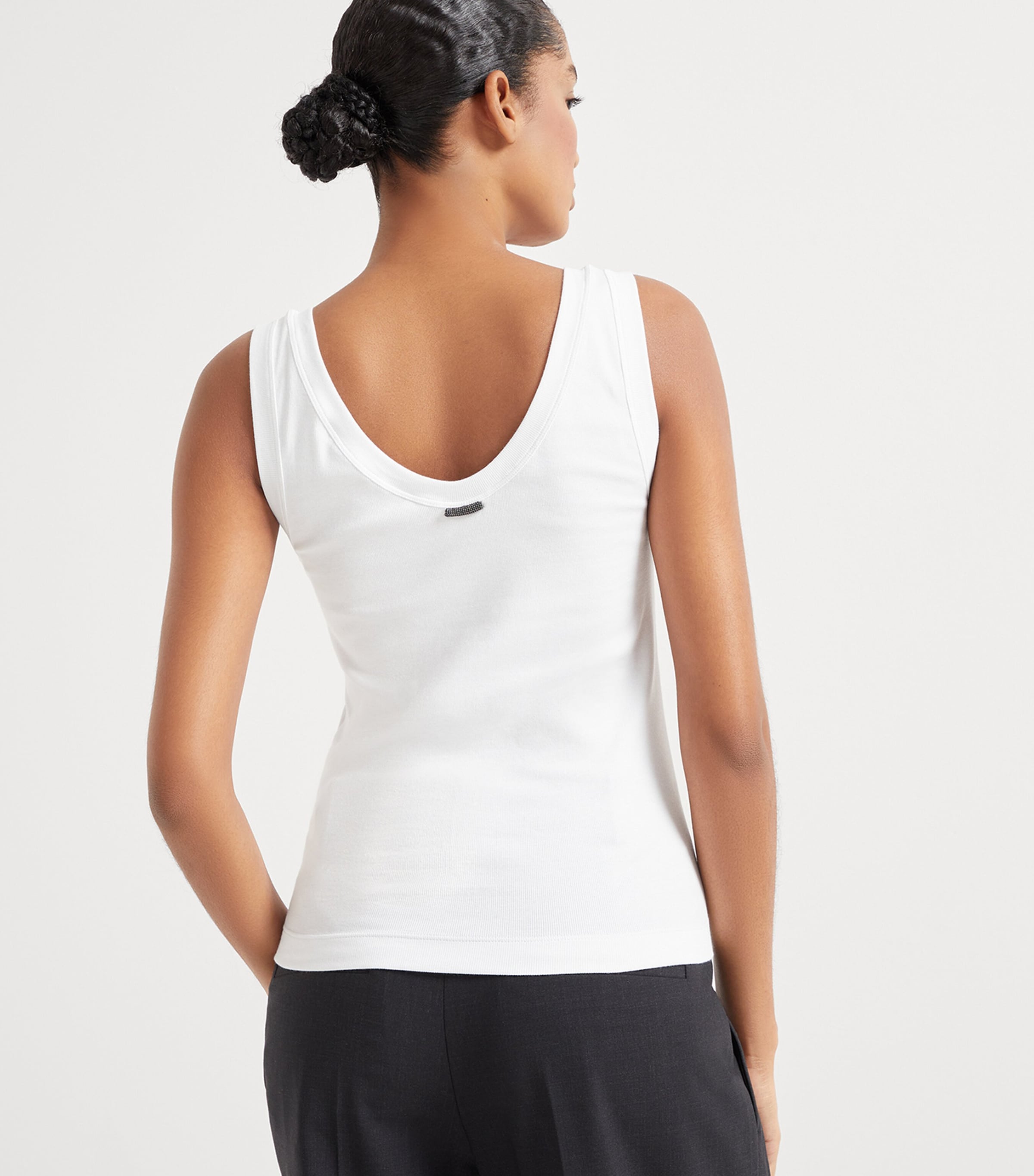 Brunello Cucinelli Womens Stretch-Cotton Ribbed Tank Top Image 3