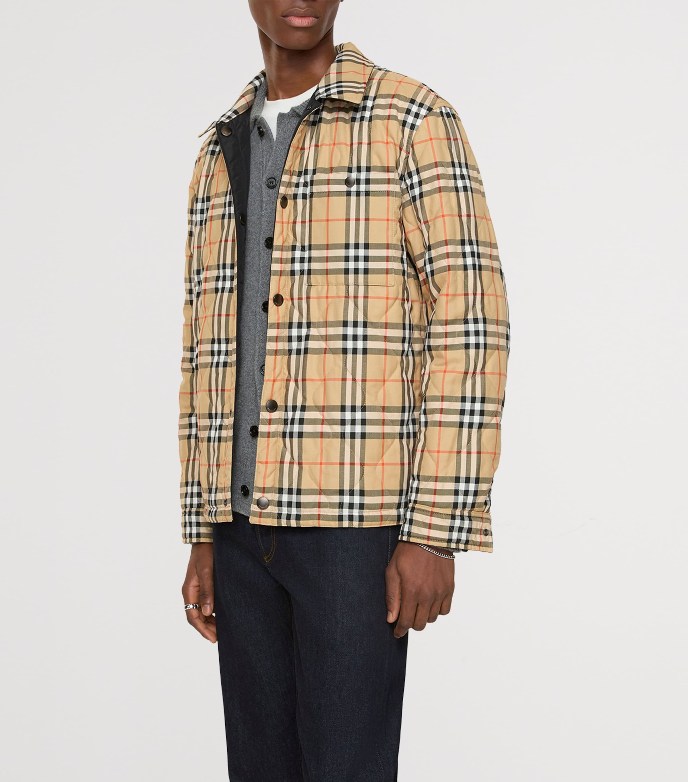 Burberry Mens Quilted Reversible Check Overshirt Black Image 4