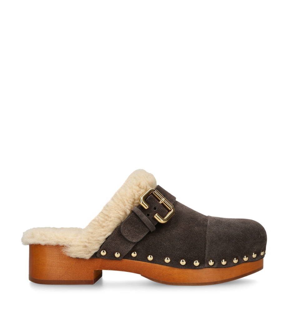Suede-Shearling Jeannete Mules DARK BROWN Image 1