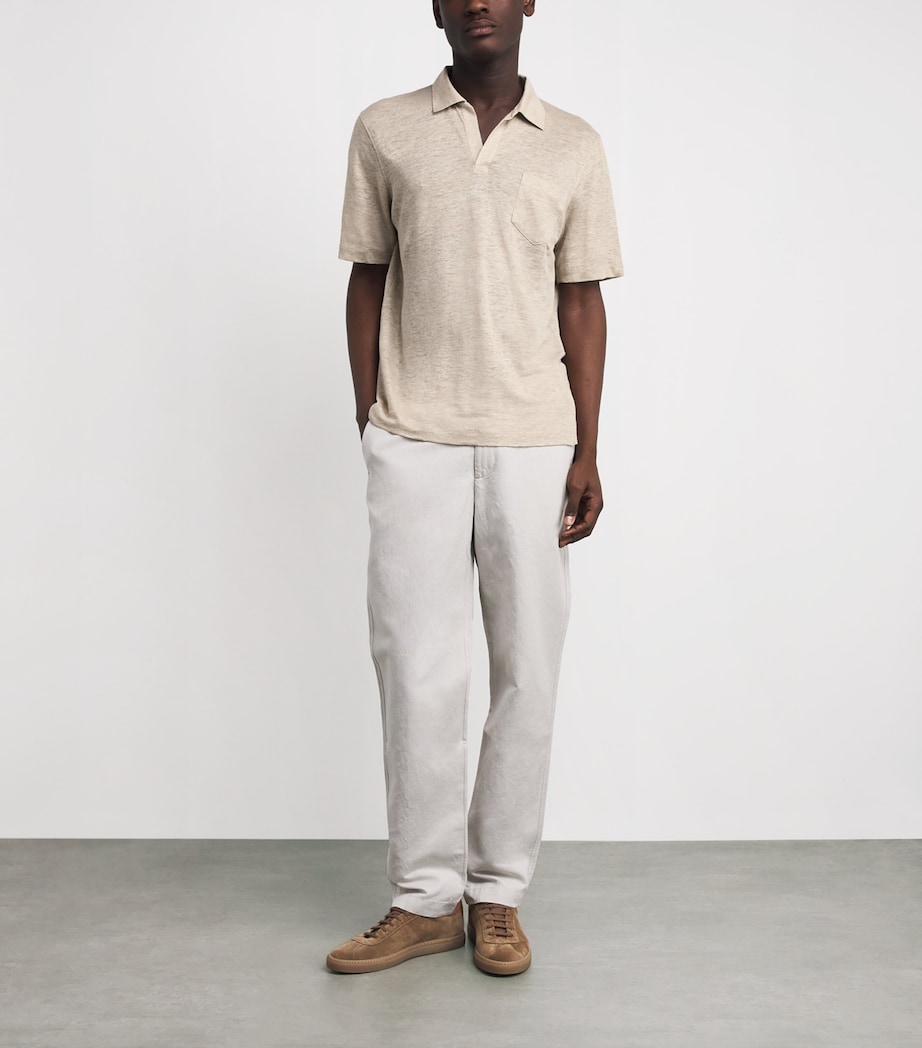 Sease Mens Linen-Cotton Polo Shirt Beige Image 2