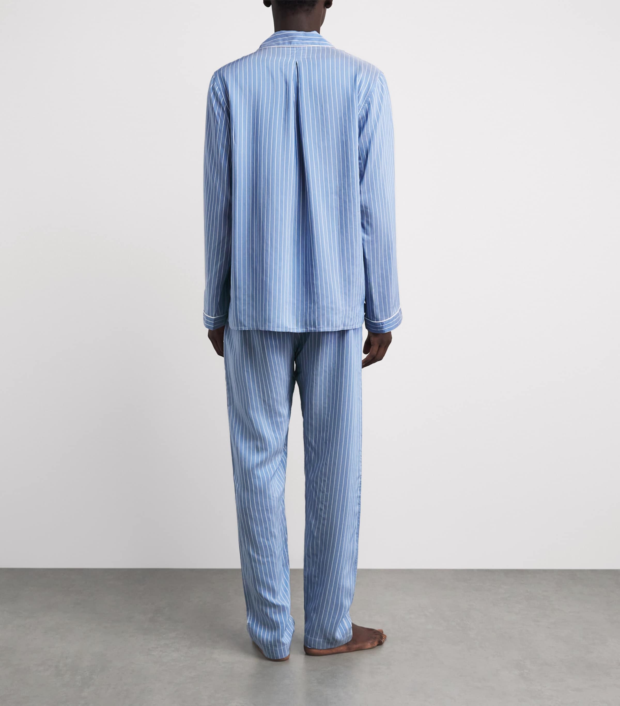 Zimmerli Mens Stripe Long-Sleeve Pyjama Set Blue Image 4