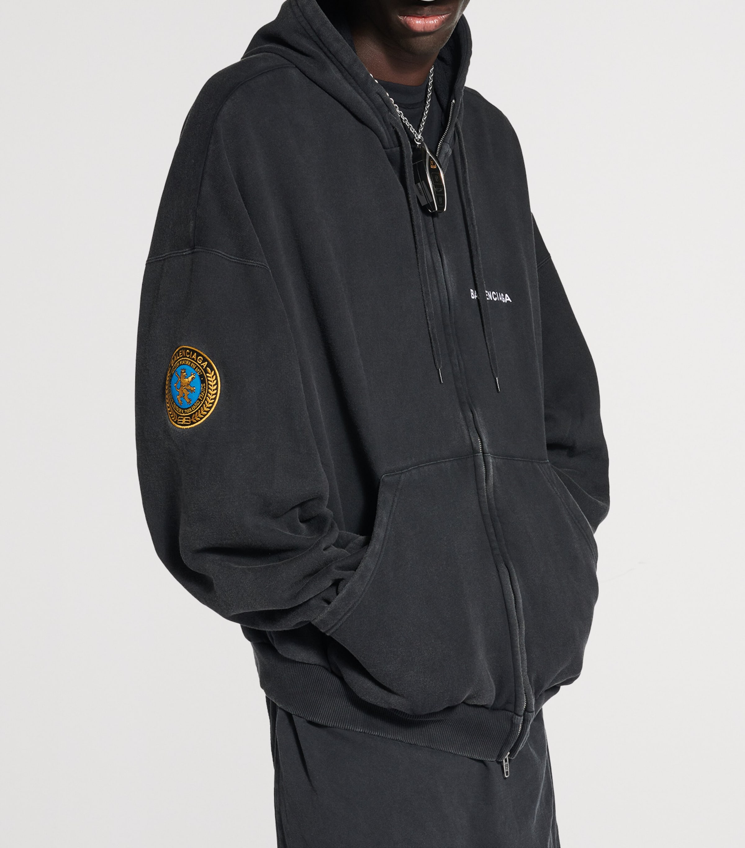 Balenciaga Mens Cotton Uniform Patch Hoodie Image 2