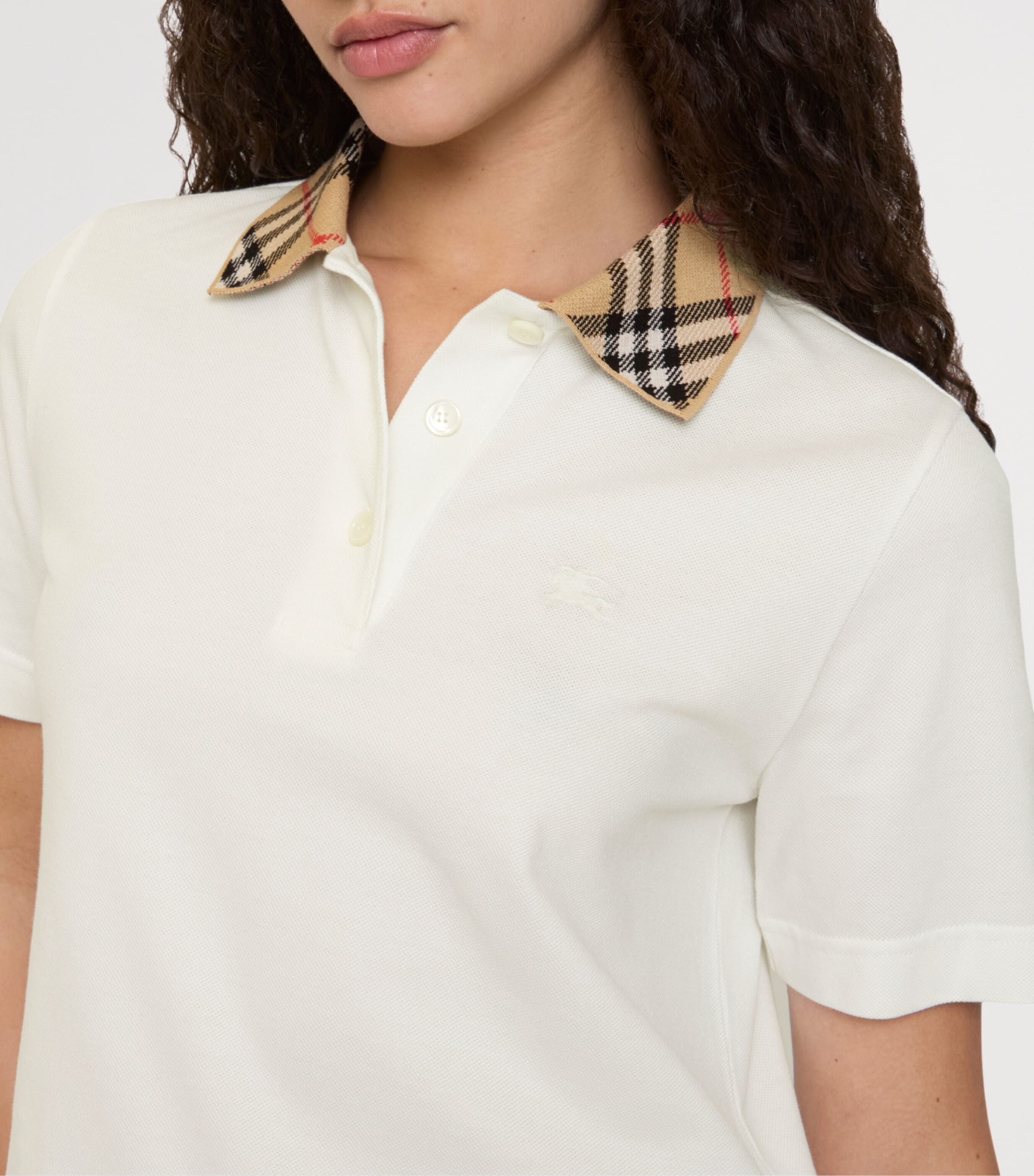 Cotton Check-Collar Polo Shirt CHALK Image 3