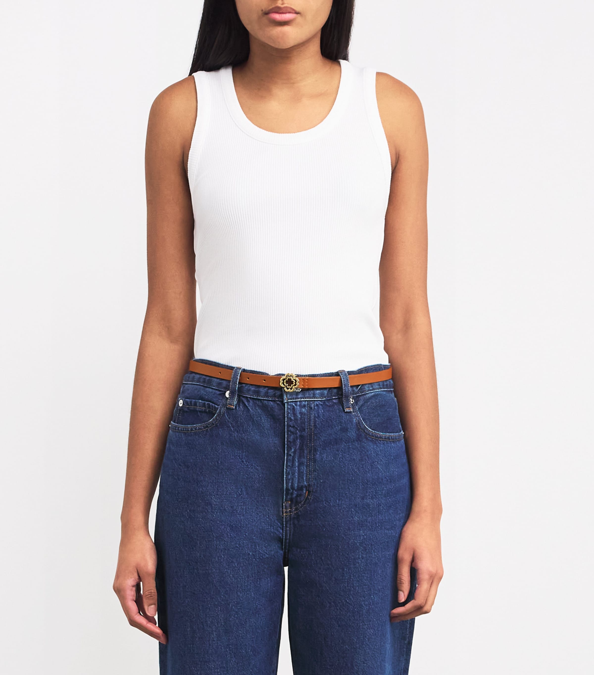 Maje Leather Logo Thin Belt Camel Image 4