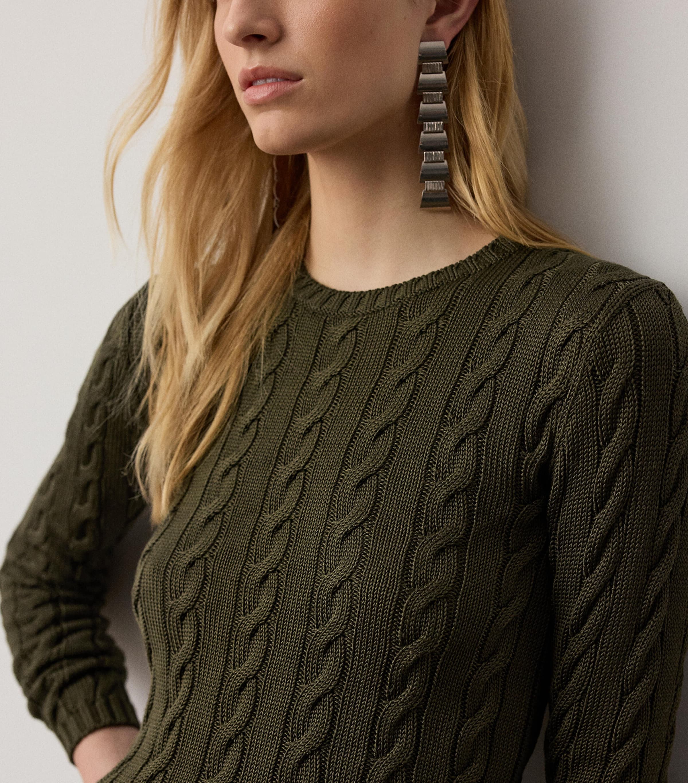 Ralph Lauren Collection Womens Silk-Blend Cable-Knit Sweater Cypress Image 5