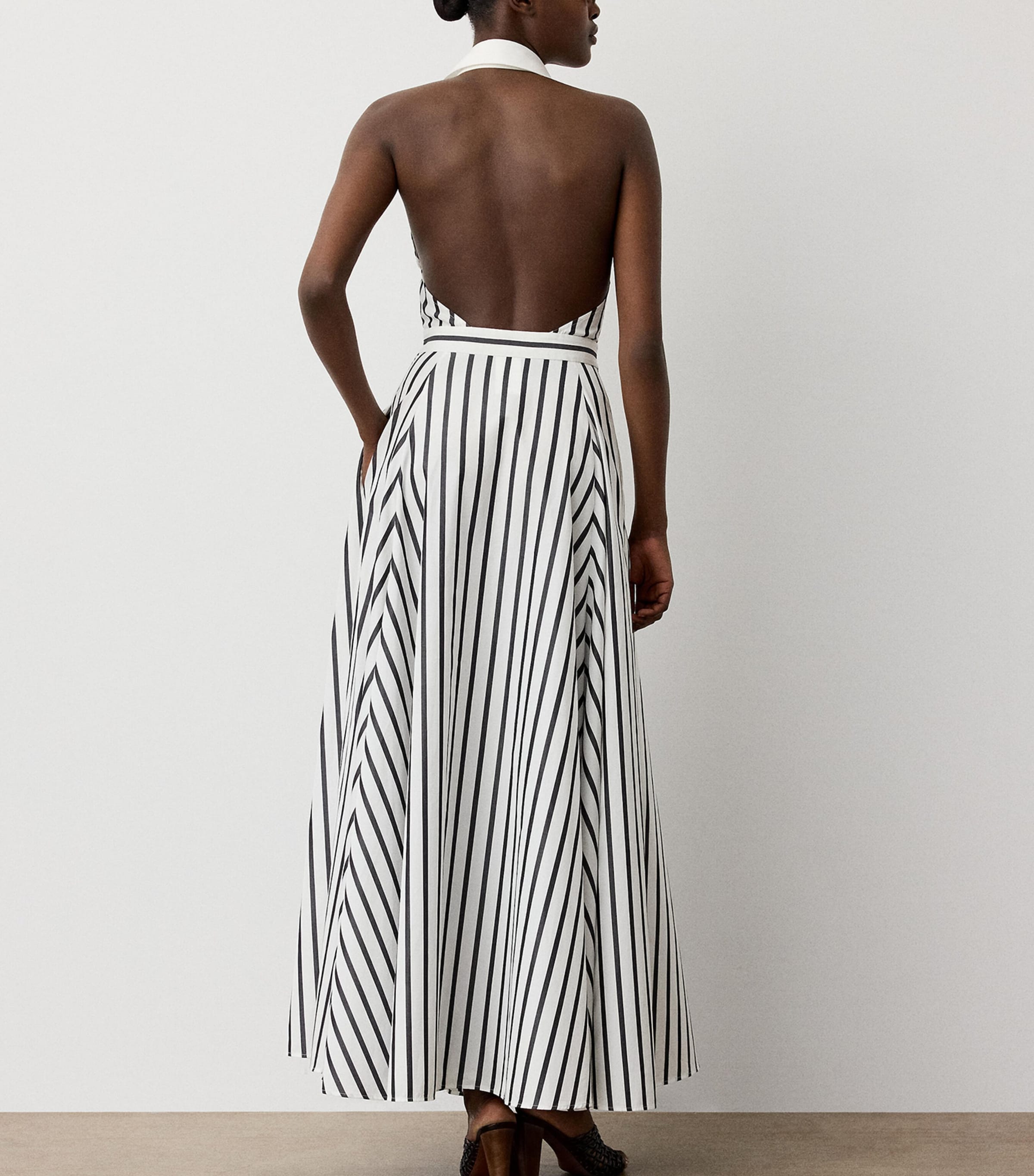 Ralph Lauren Collection Womens Cotton Stripe Eldred Maxi Dress Black/white Image 4
