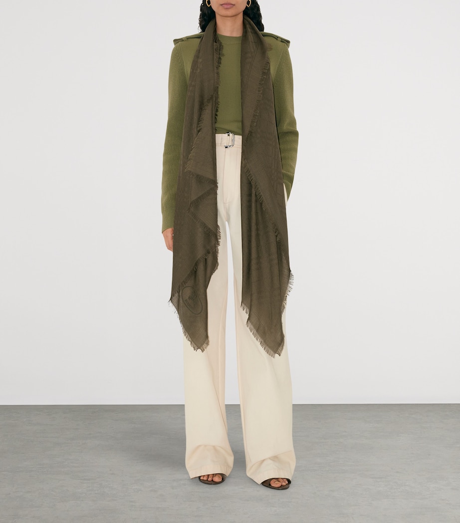 Wool-Silk Wide Check Scarf SWAMP GREEN Image 2