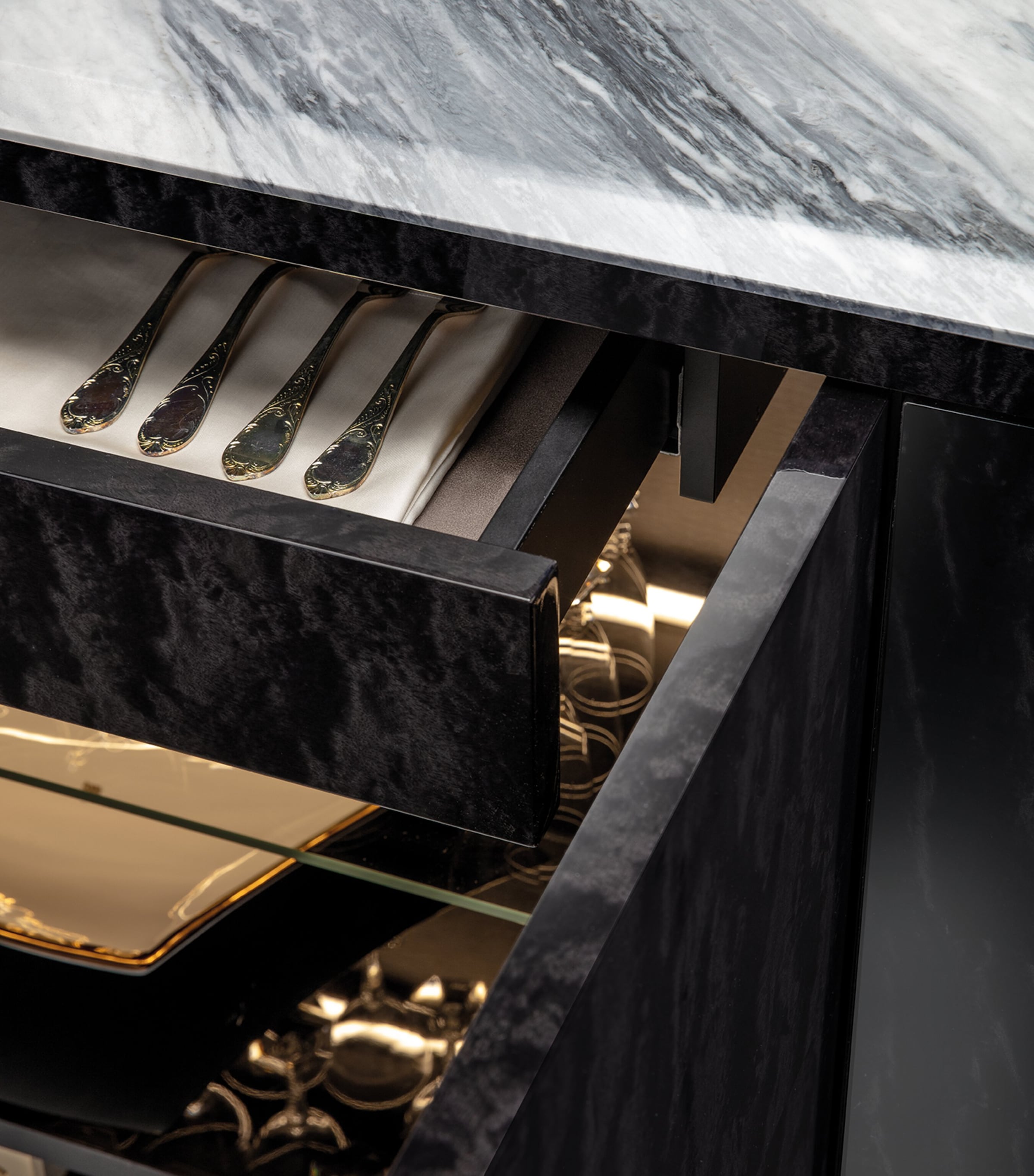Drawer pulled out showing cutlery tray inside Charisma Buffet