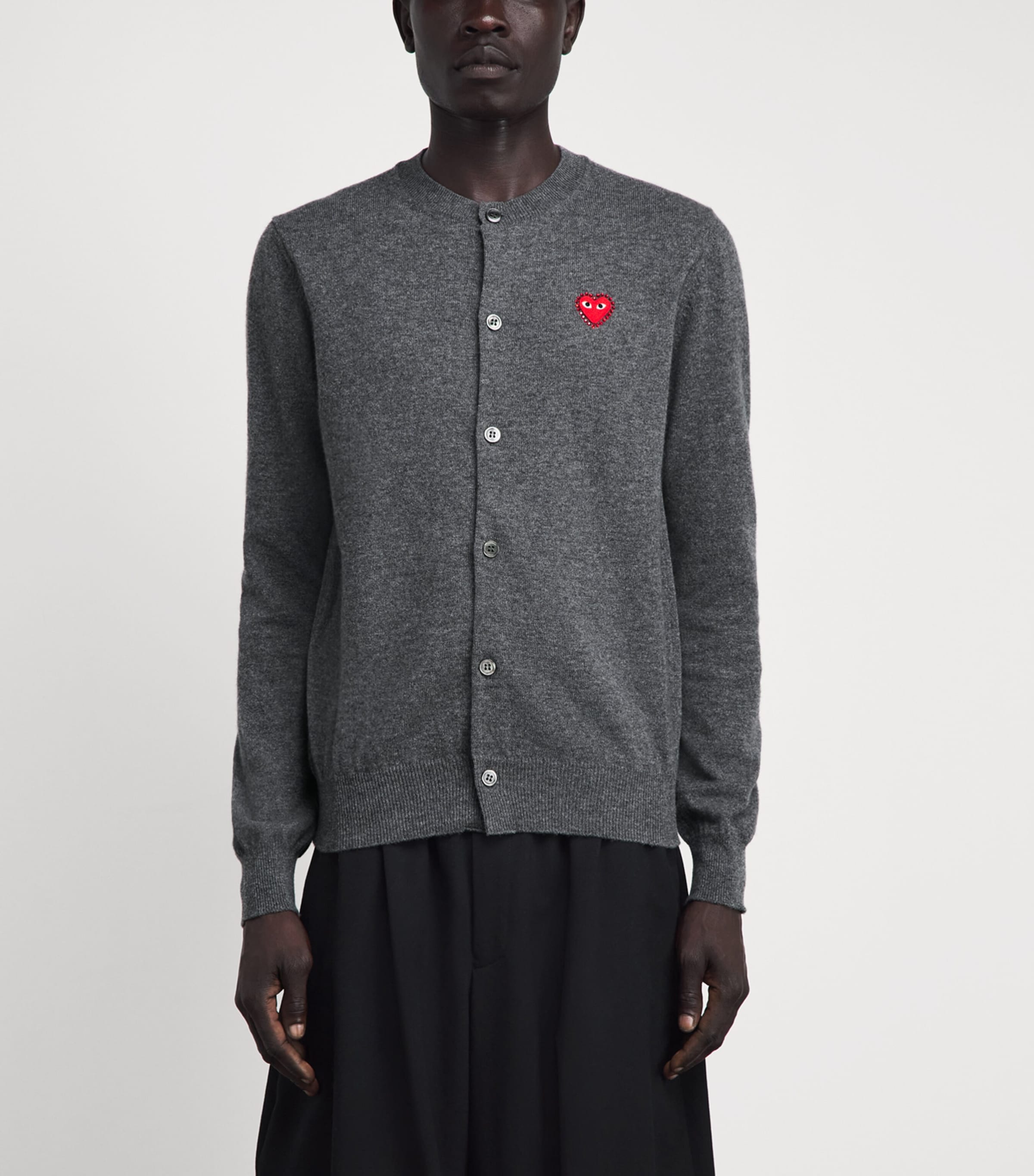 Comme Des Garçons Play Mens Wool Rhinestone Heart Cardigan Grey Image 4