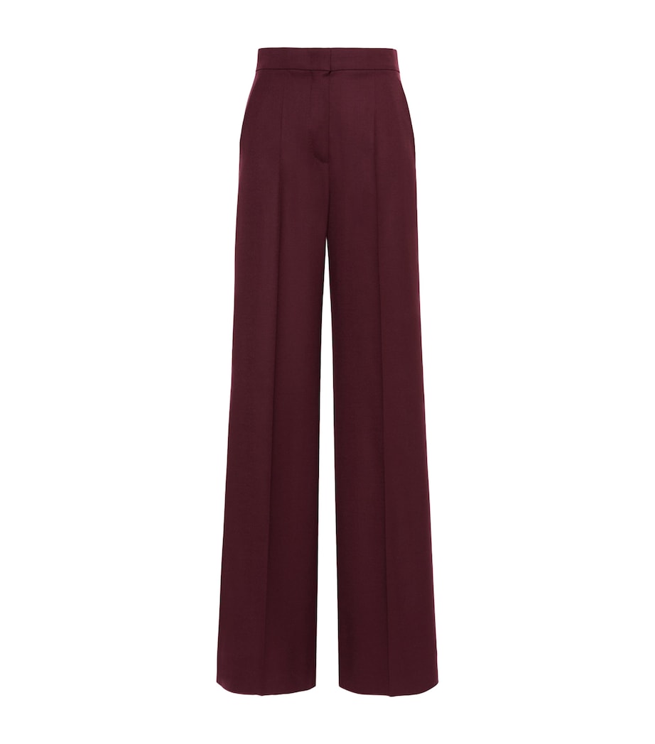 Max Mara Womens Virgin Wool Wide-Leg Trousers Wine Coloured Image 1