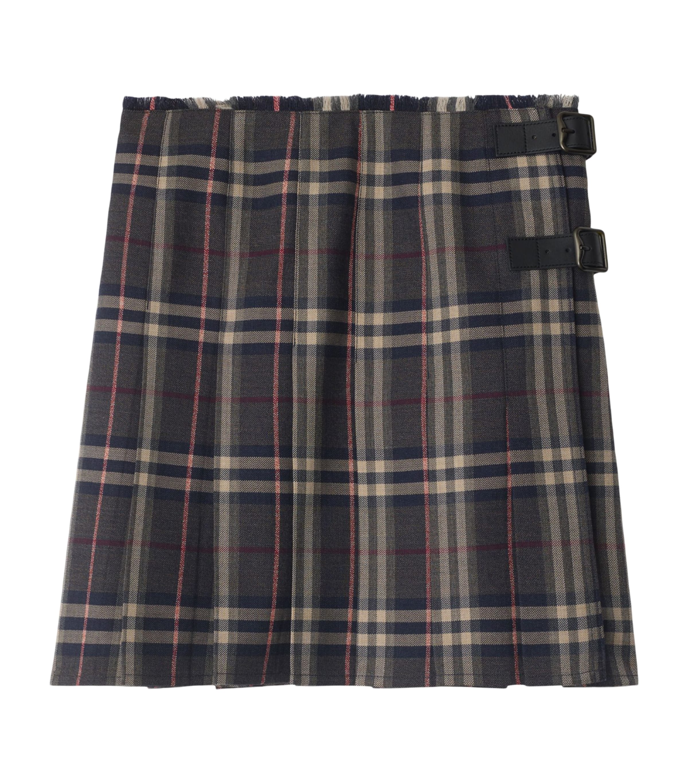 Burberry Wool Check Kilt Mini Skirt In Black