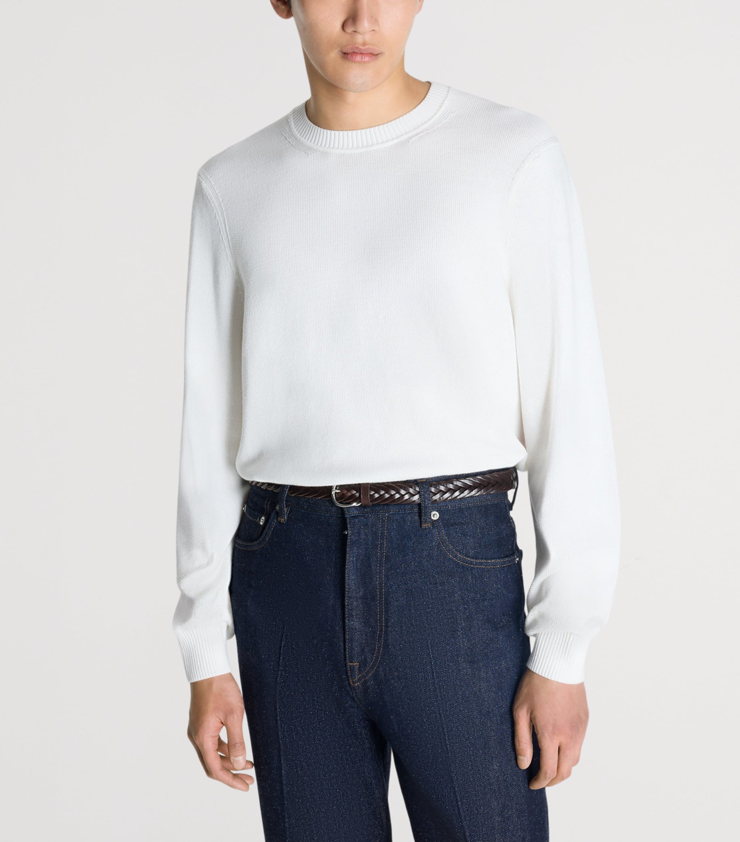Dunhill Mens Cotton Crew-Neck Sweater White Image 3