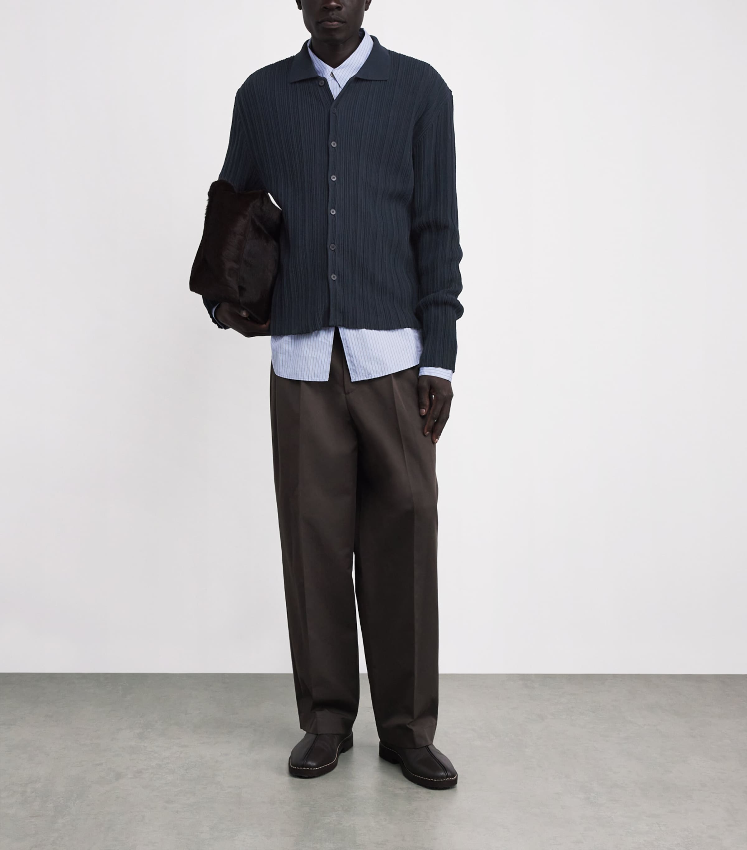 Cotton-Blend Ribbed Polo Cardigan NAVY Image 2