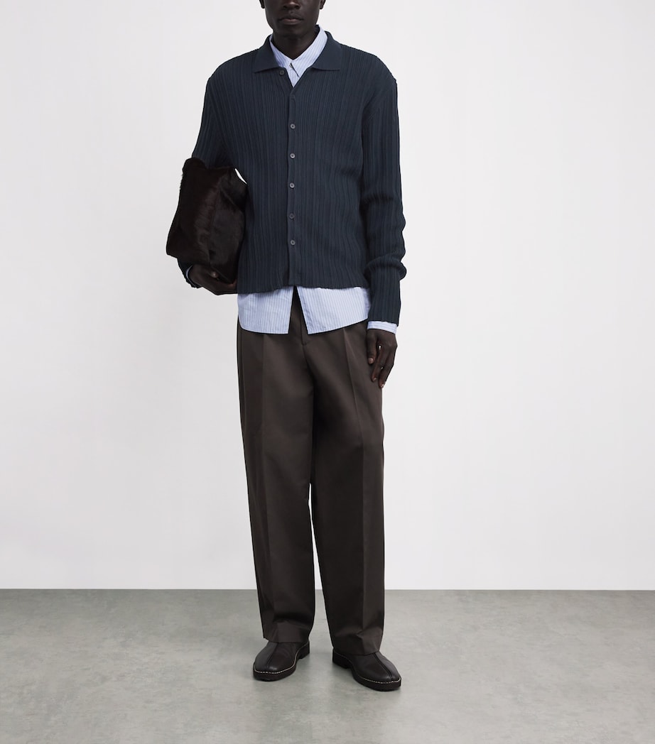 Cotton-Blend Ribbed Polo Cardigan NAVY Image 2