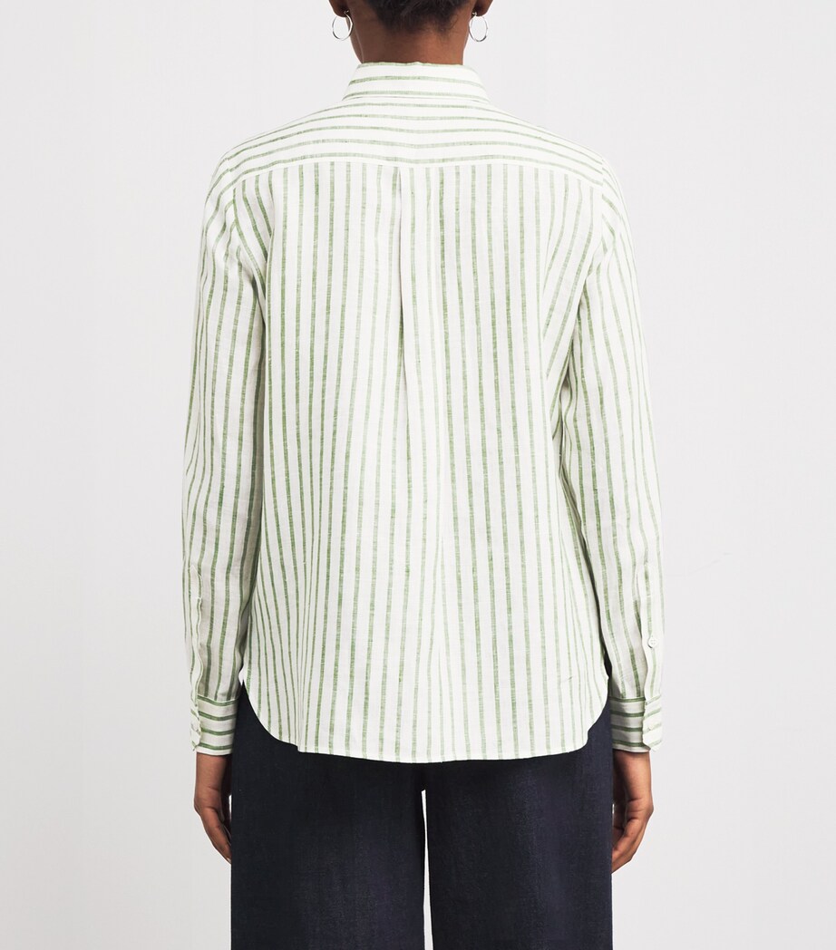 Weekend Max Mara Womens Linen Stripe Shirt Green Image 4