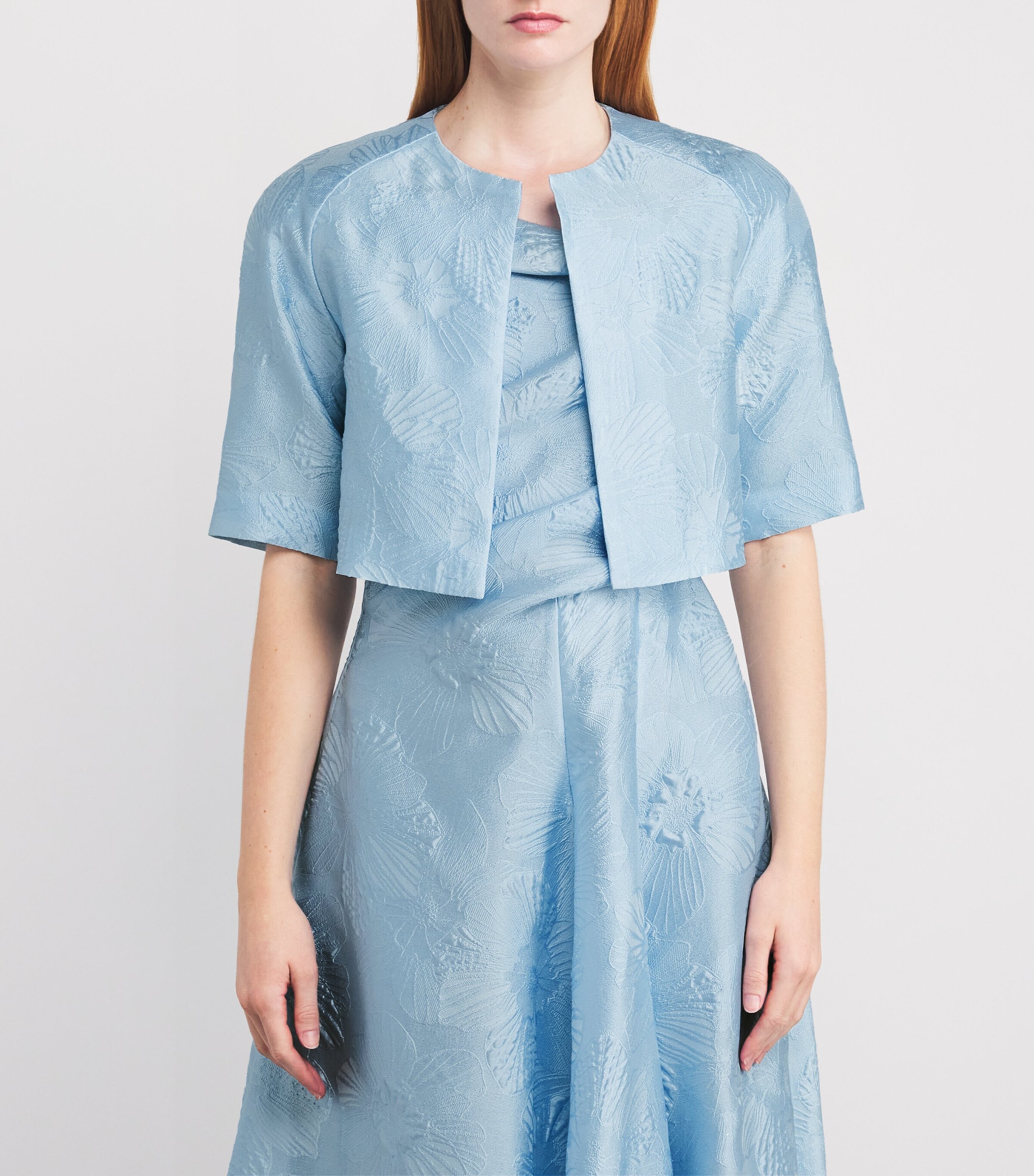 Talbot Runhof Womens Jacquard Cropped Jacket Sky Image 3