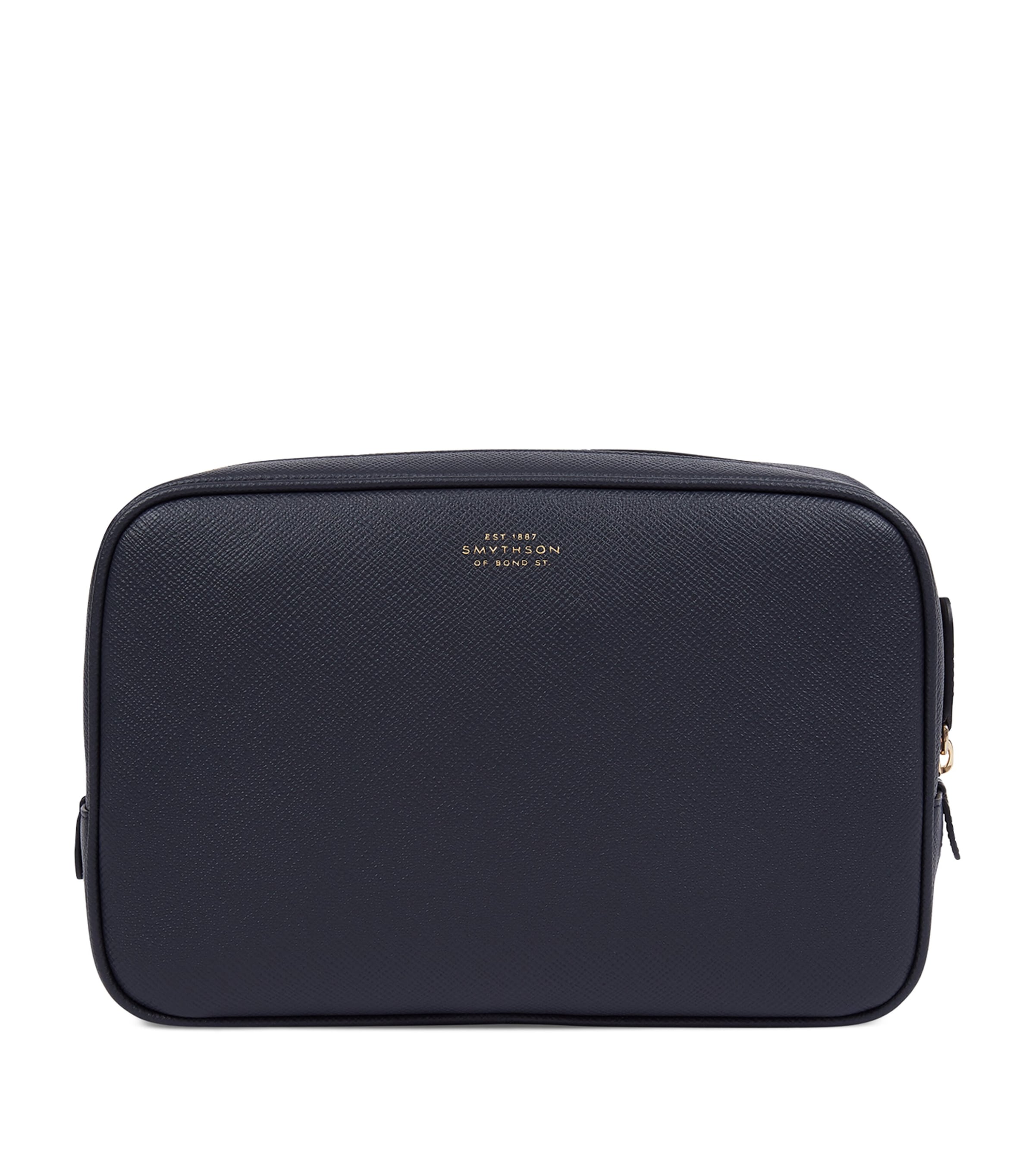 Smythson Panama Leather Tech Organiser Pouch In Blue