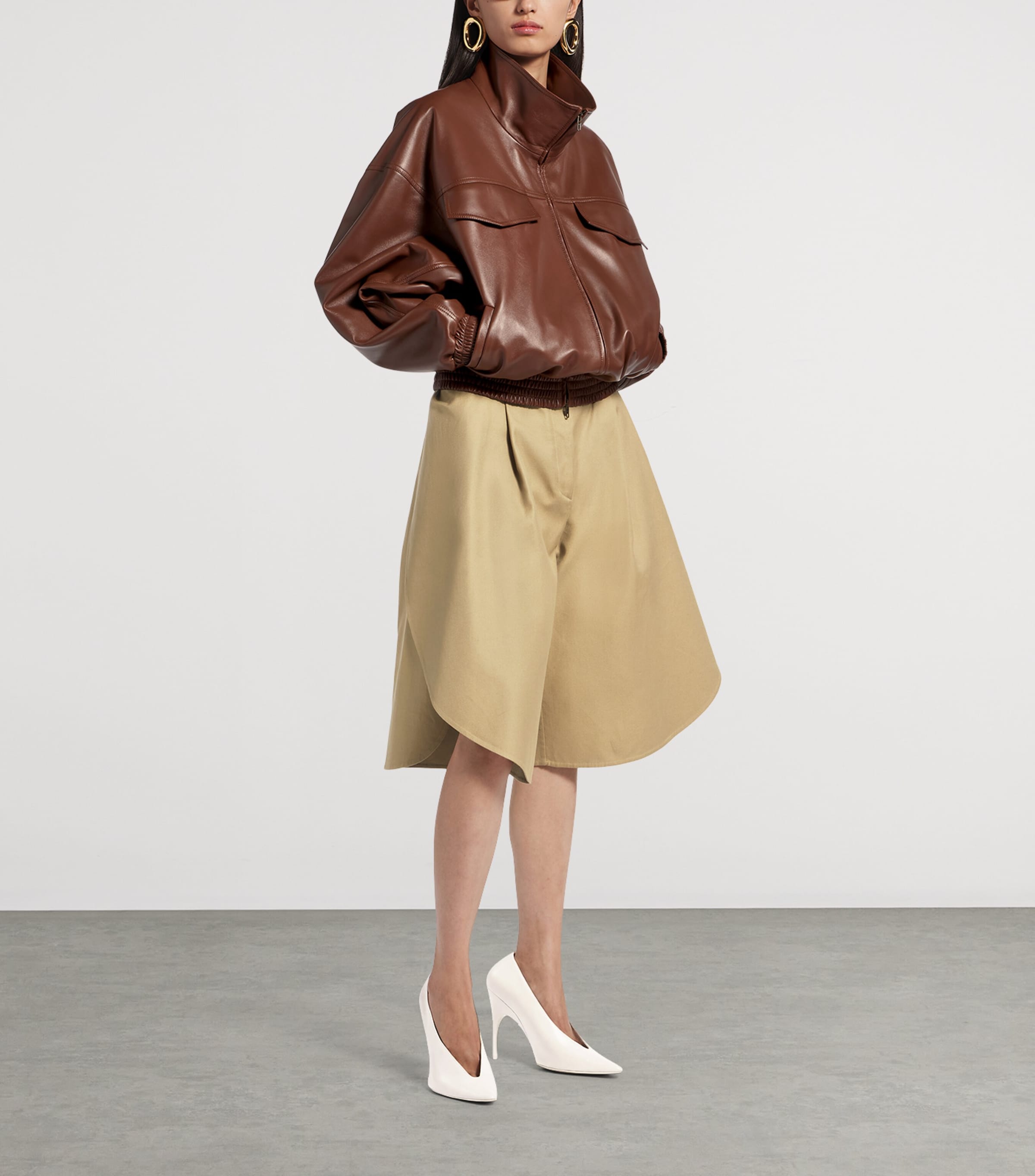 Balenciaga Womens Oversized Cropped Leather Jacket Image 2