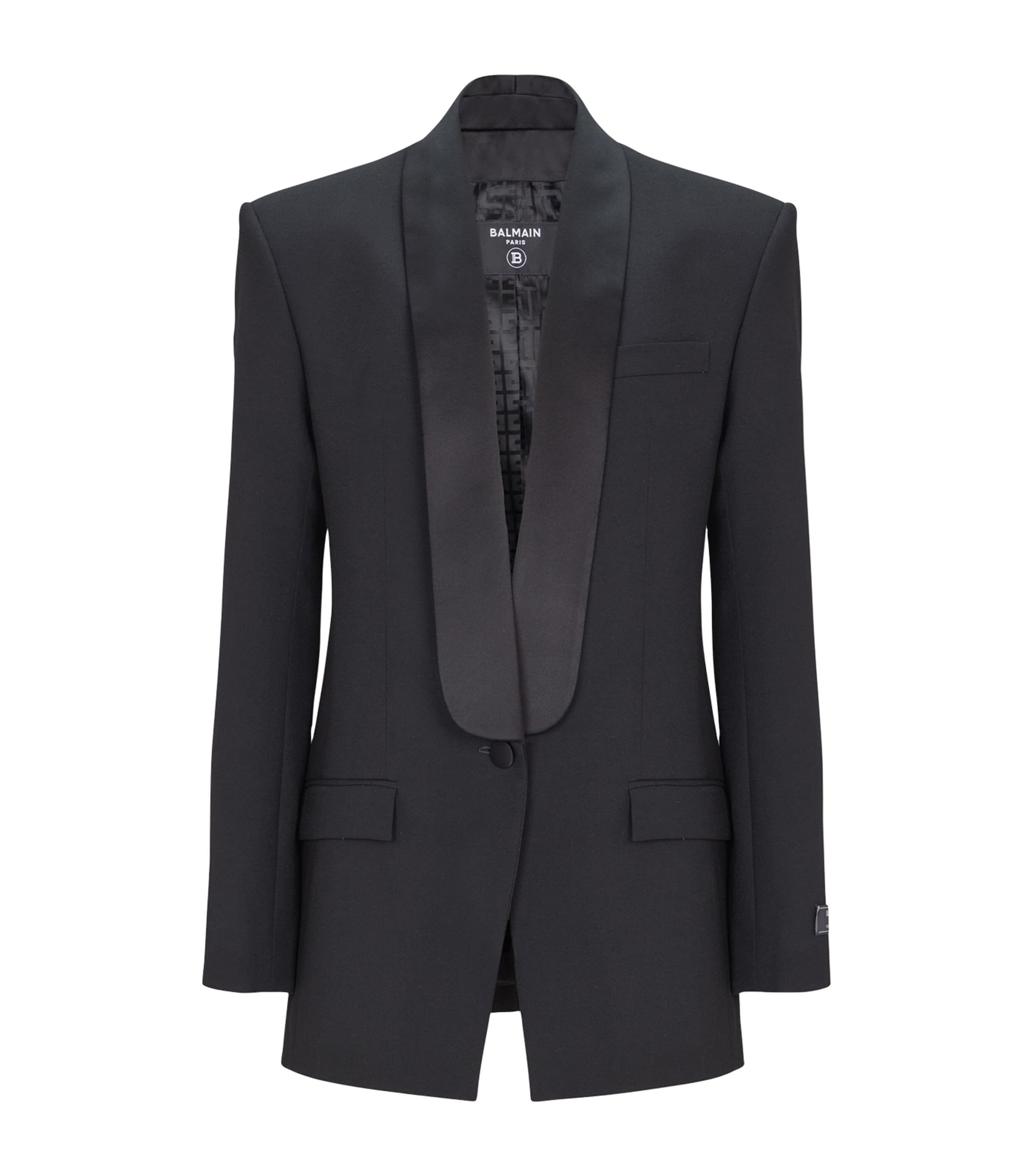 Balmain Mens Wool Shawl-Lapel Tuxedo Jacket Eap Noir/noir Image 1