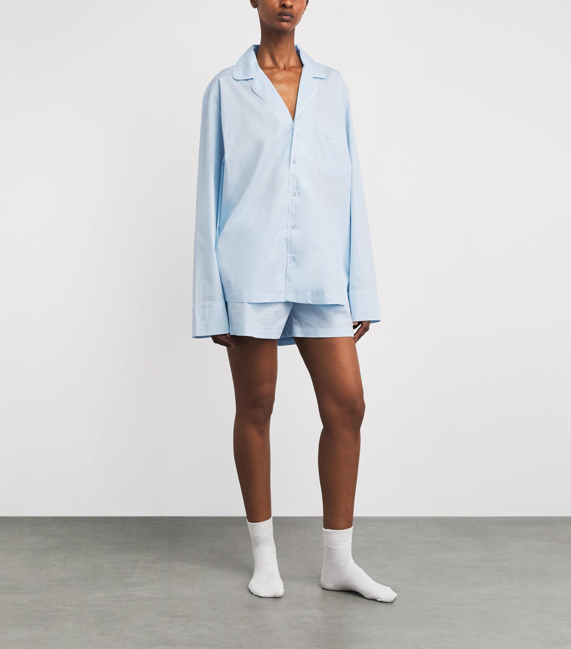 Skims Womens Stretch-Cotton Sleep Pyjama Set Baby Blue Contrast Image 2