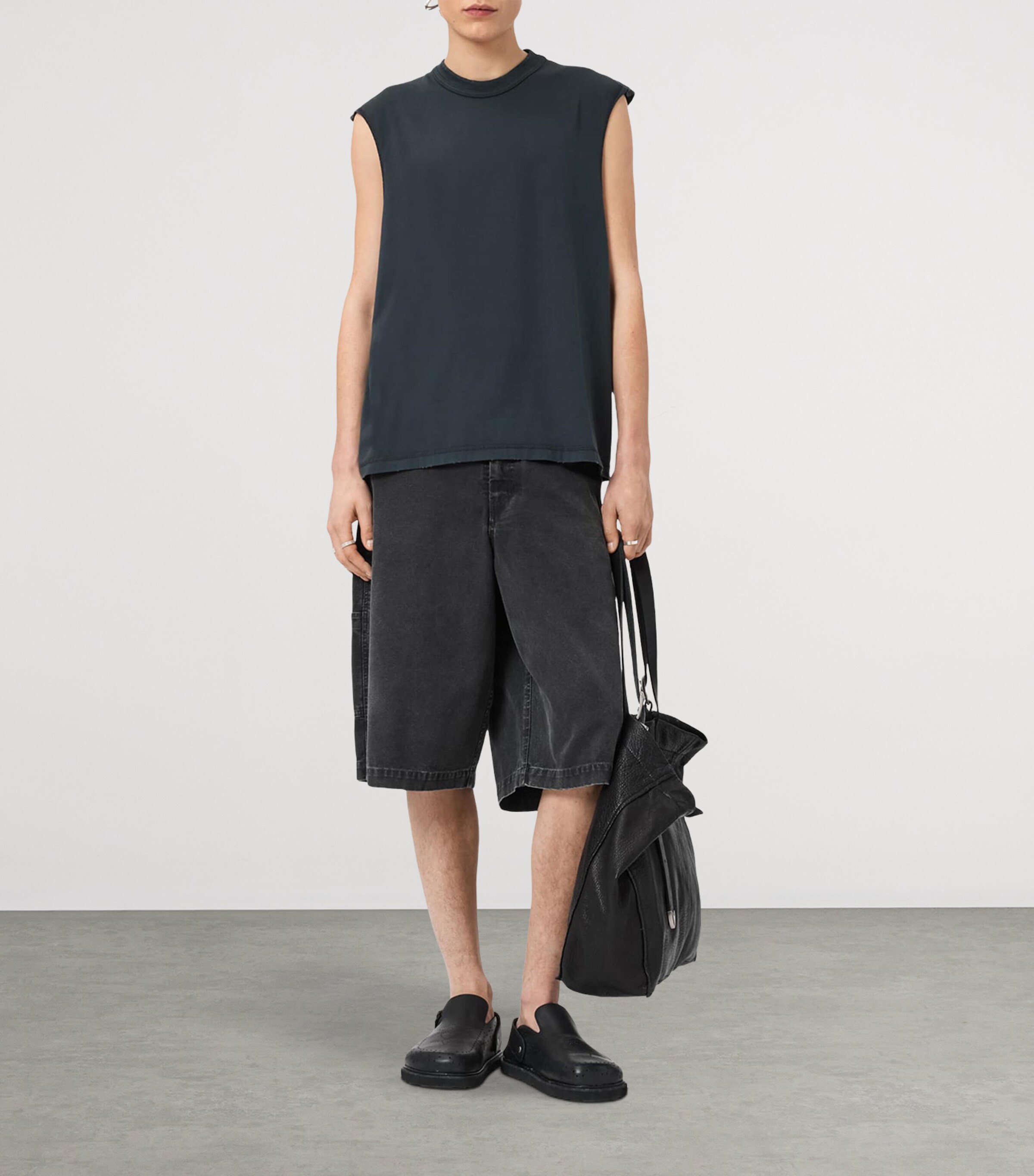 AllSaints Mens Cotton Sleeveless Cole T-Shirt Washed Black Image 6