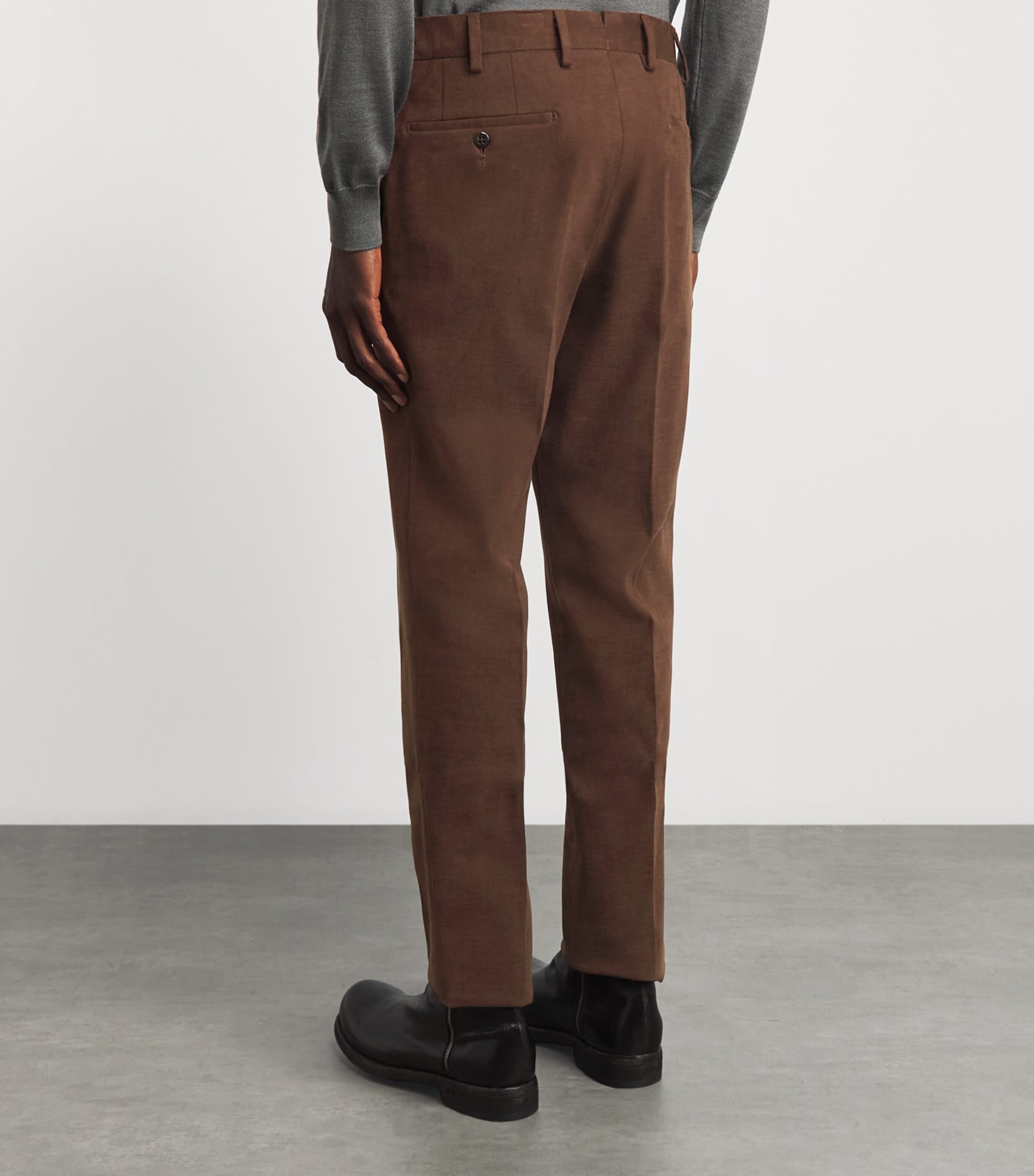 Corneliani Mens Cotton Twill Flat-Front Trousers Burnd Land Brown Image 5