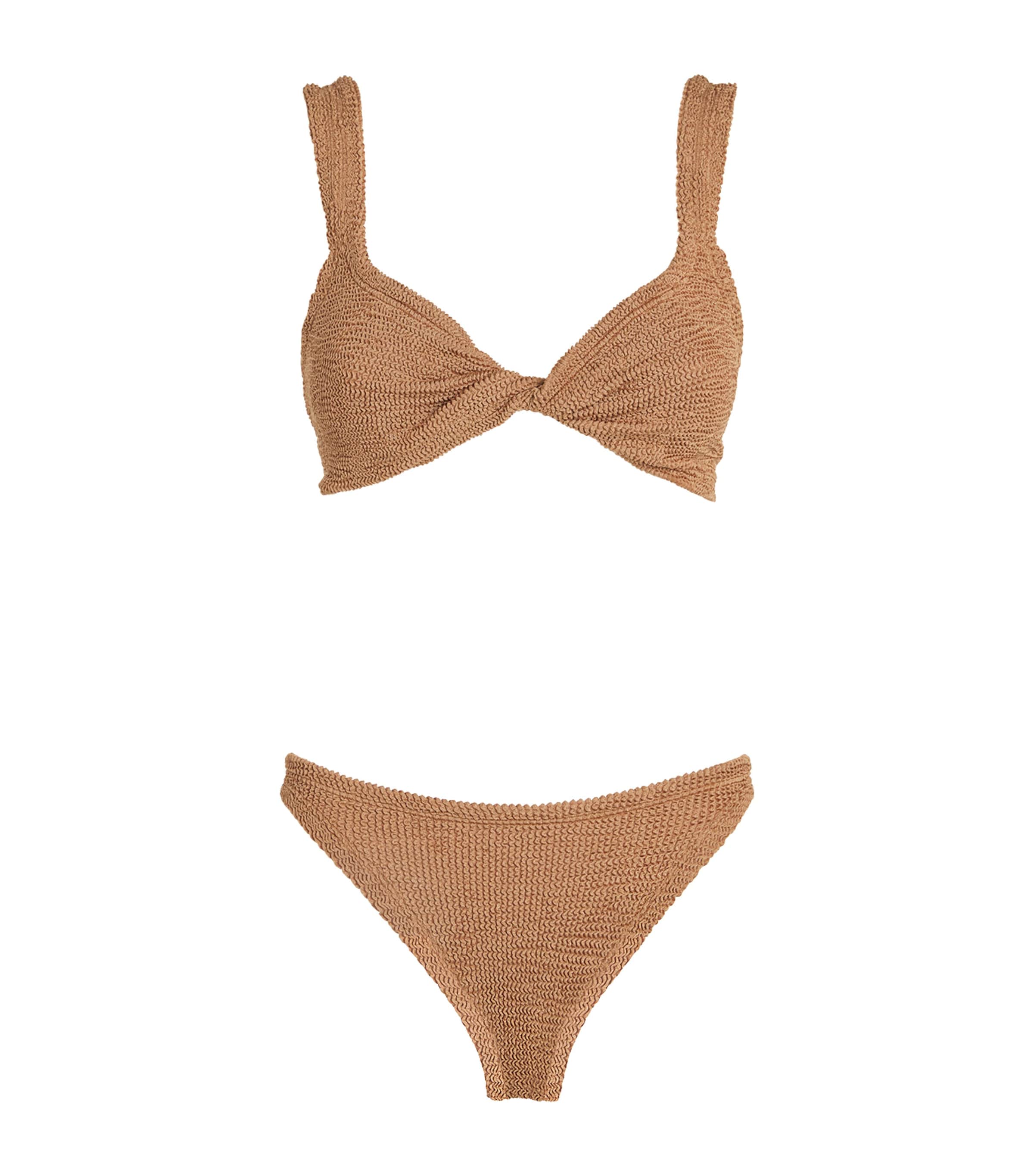 Hunza G Juno Crinkle Twist Two-piece Swimsuit In Brown