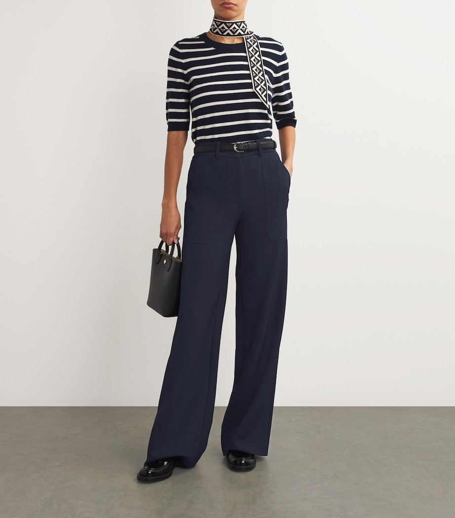 Veronica Beard Womens Cole Wide-Leg Trousers Navy Image 2