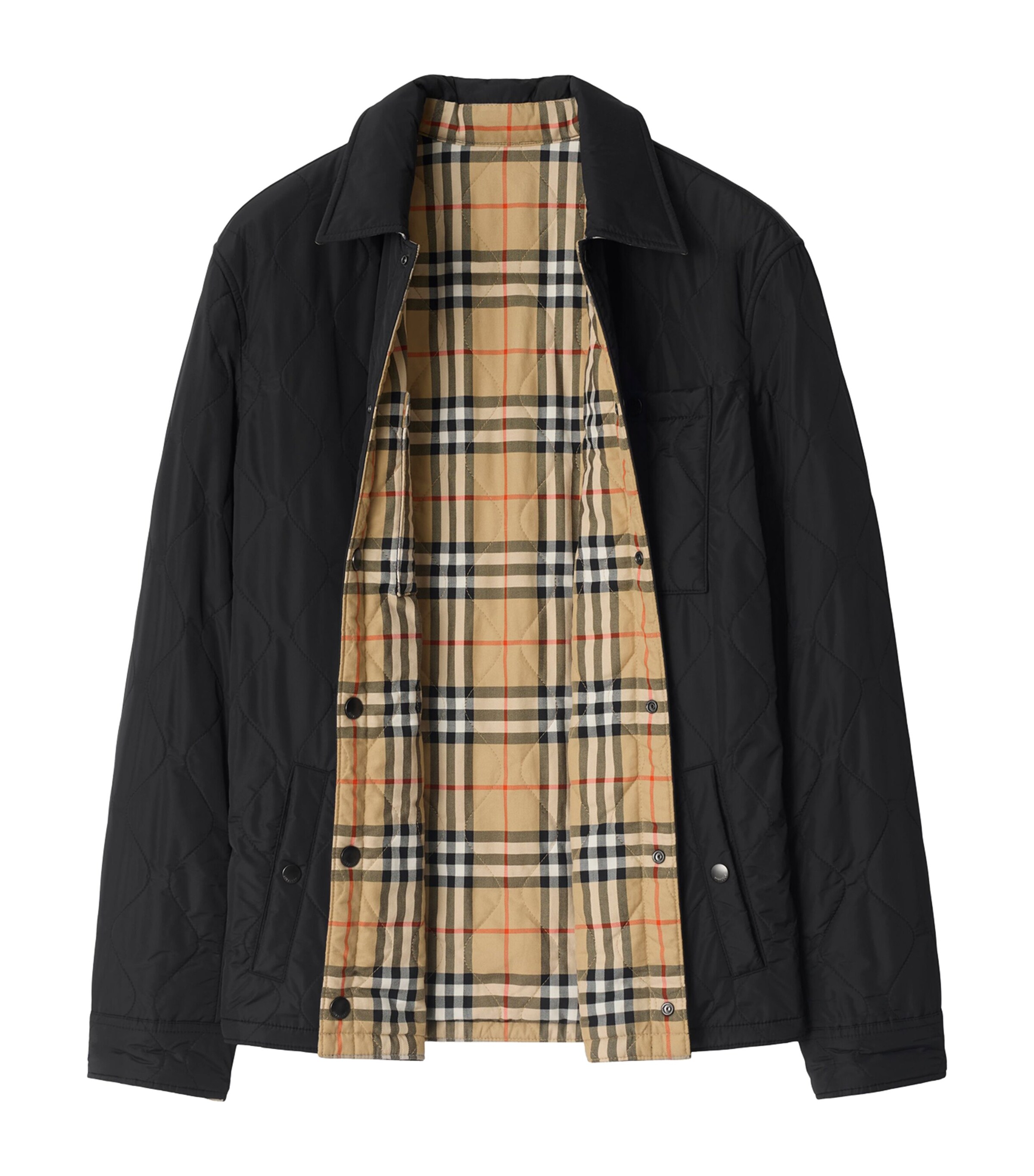 Burberry Mens Quilted Reversible Check Overshirt Black Image 2