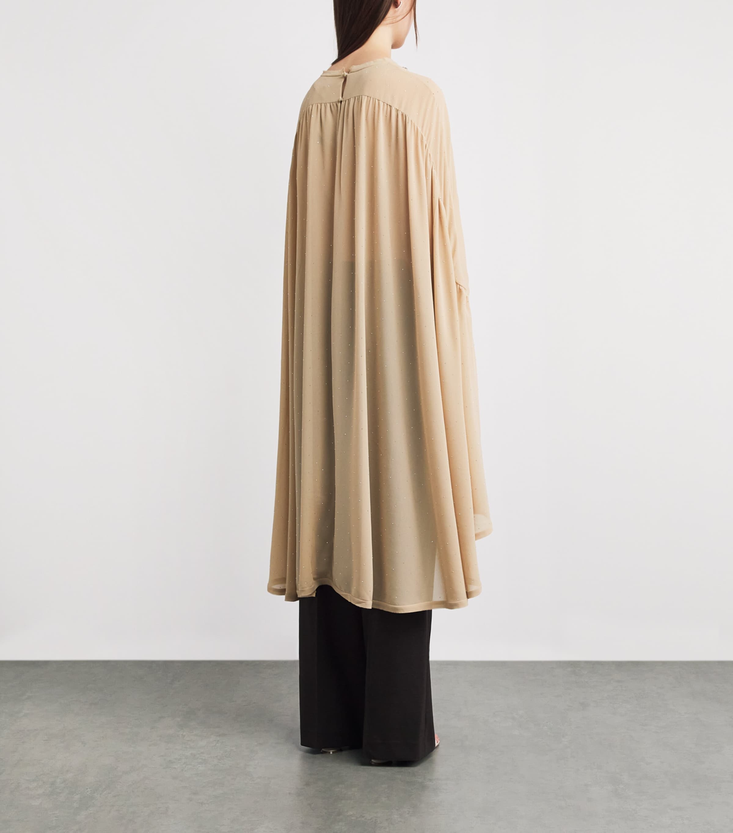 Maje Womens Embellished Chiffon Cape Top Sand Image 4