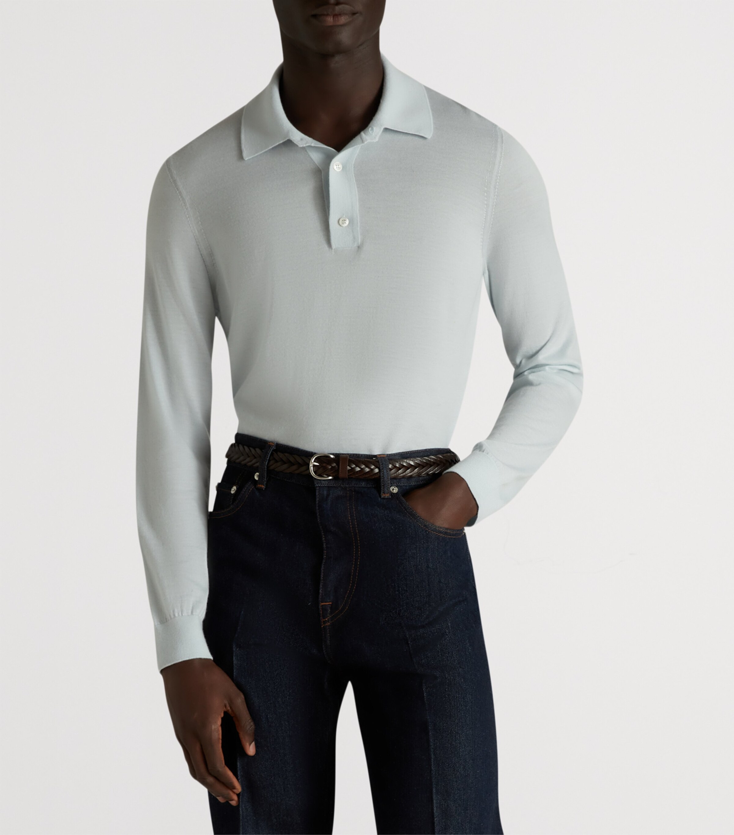 Cashmere Polo Sweater 476AQUA Image 3