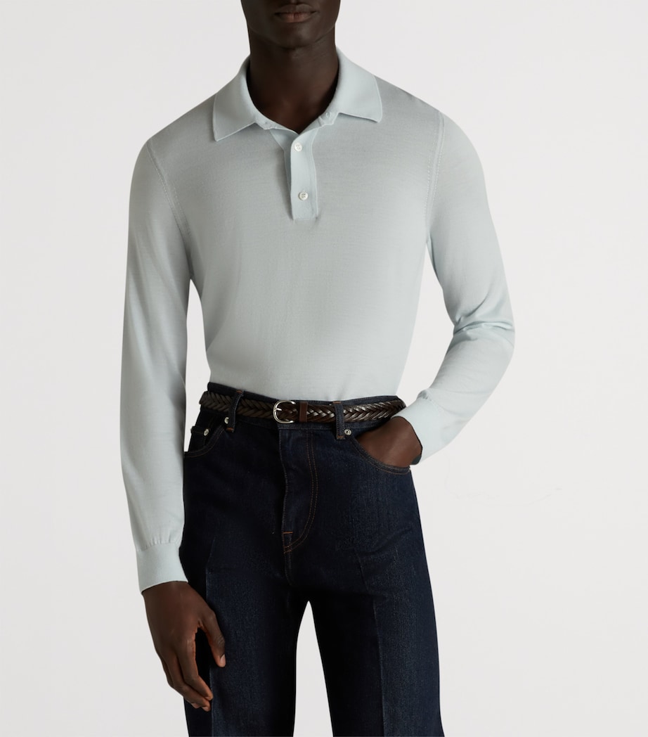 Cashmere Polo Sweater 476AQUA Image 3