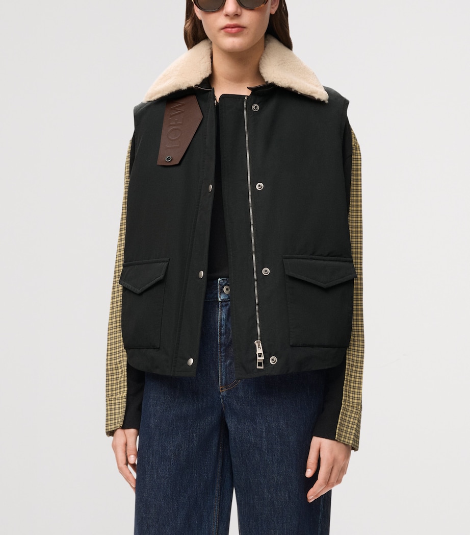 LOEWE Womens Technical Shearling-Collar Gilet Black Image 4