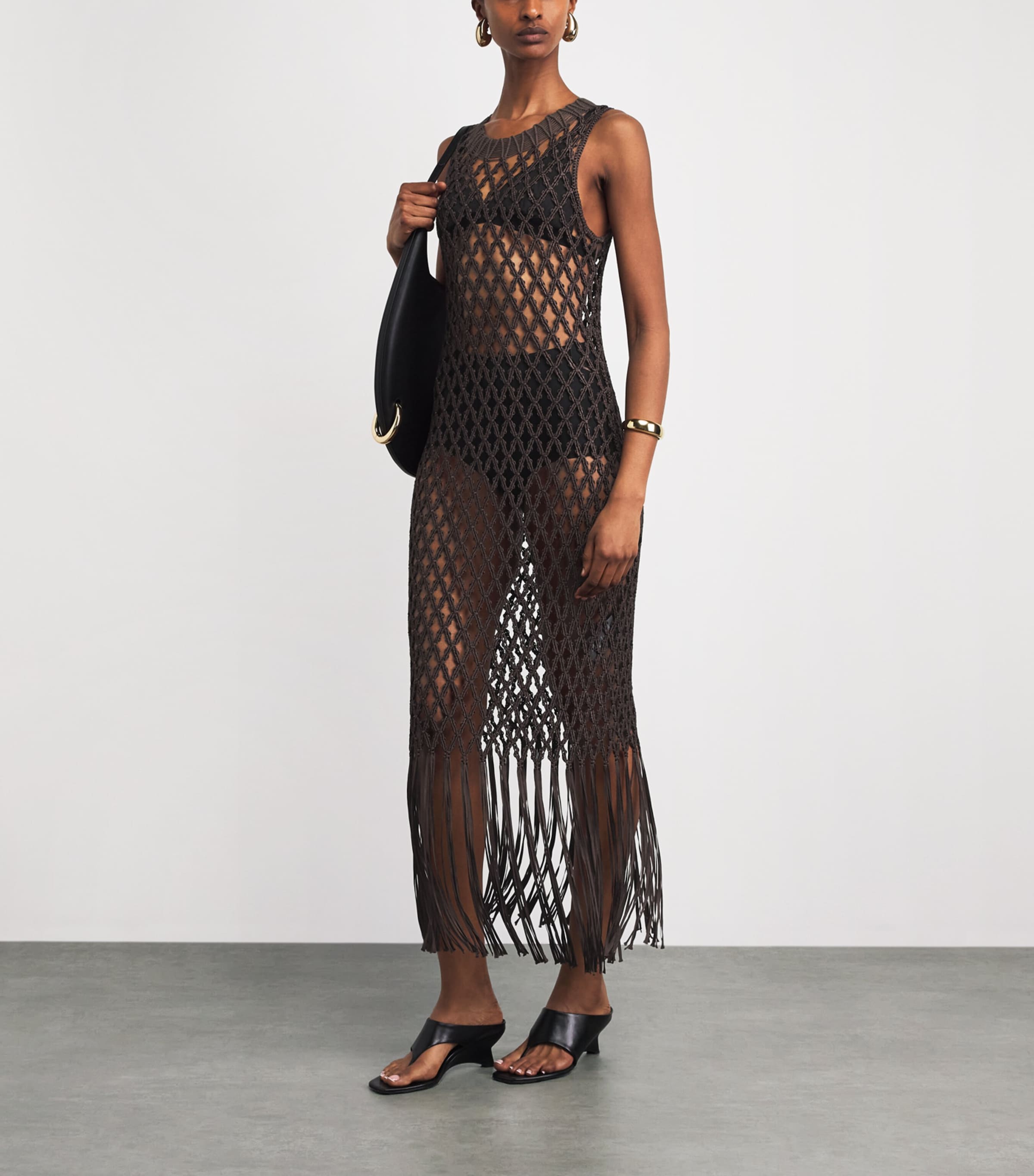 Simkhai Womens Macrame Jensen Midi Dress Chocolate Image 2
