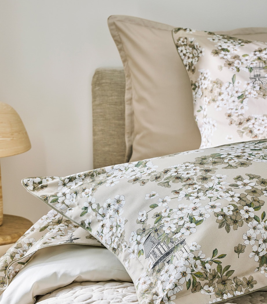 Organic Cotton Fine Fleur Super King Duvet Cover (260cm x 220cm) CREAM/GREEN Image 3