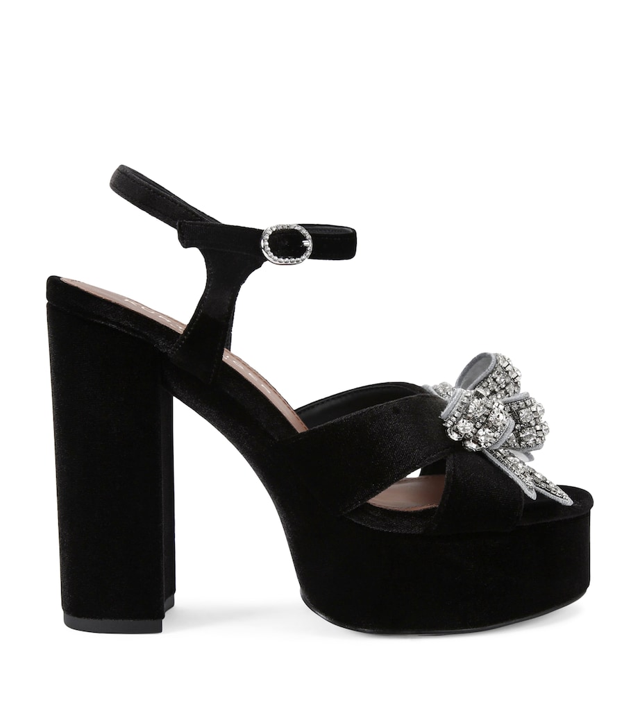 Velvet Embellished Bow Platform Sandals BLACK Image 1
