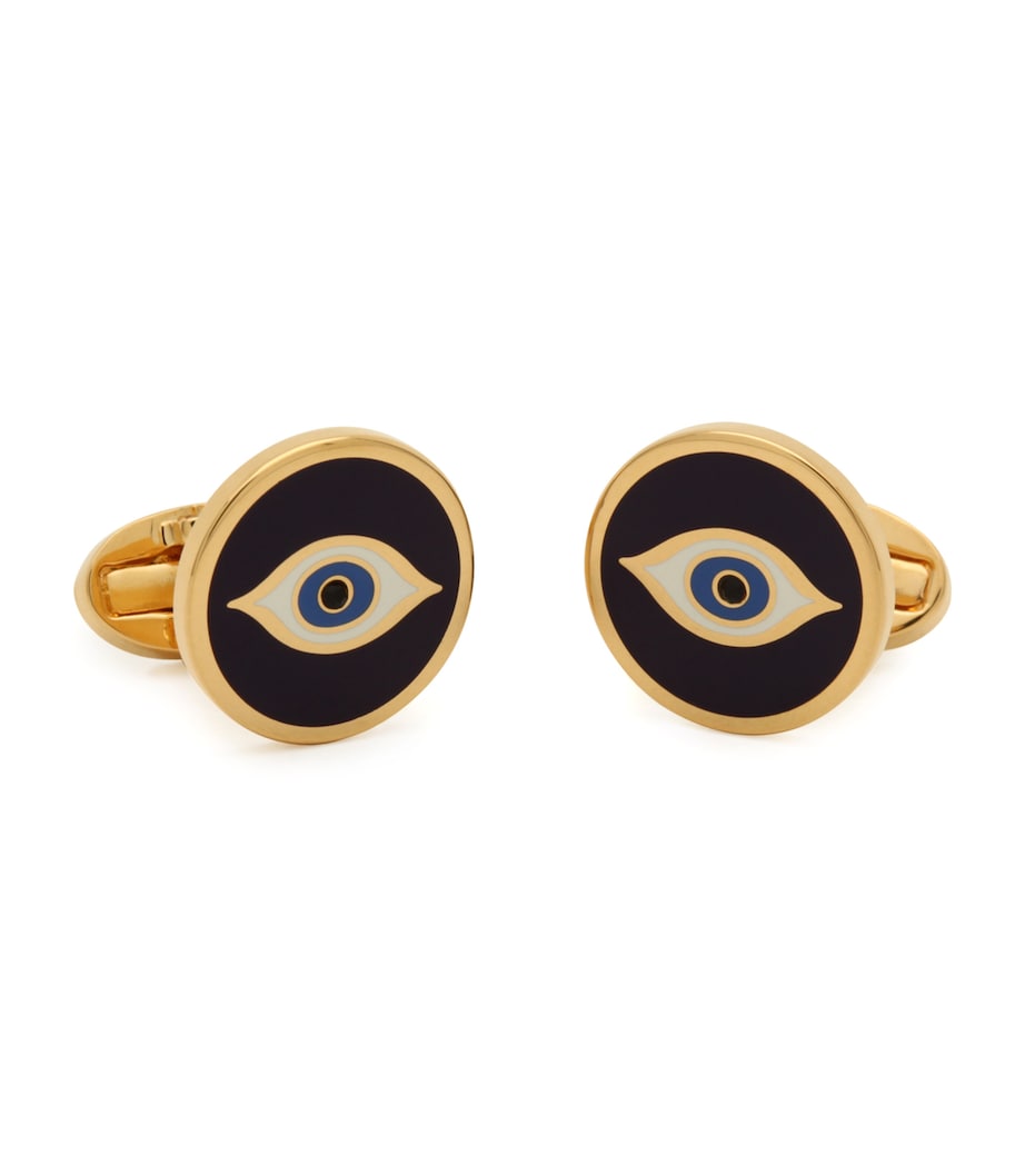 Gold and Enamel Evil Eye Cufflinks NAVY Image 1
