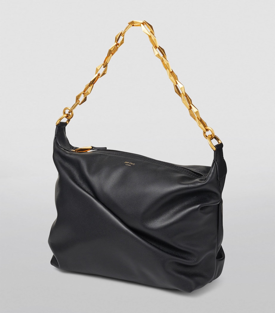 Leather Diamond Shoulder Bag BLACK/GOLD Image 3