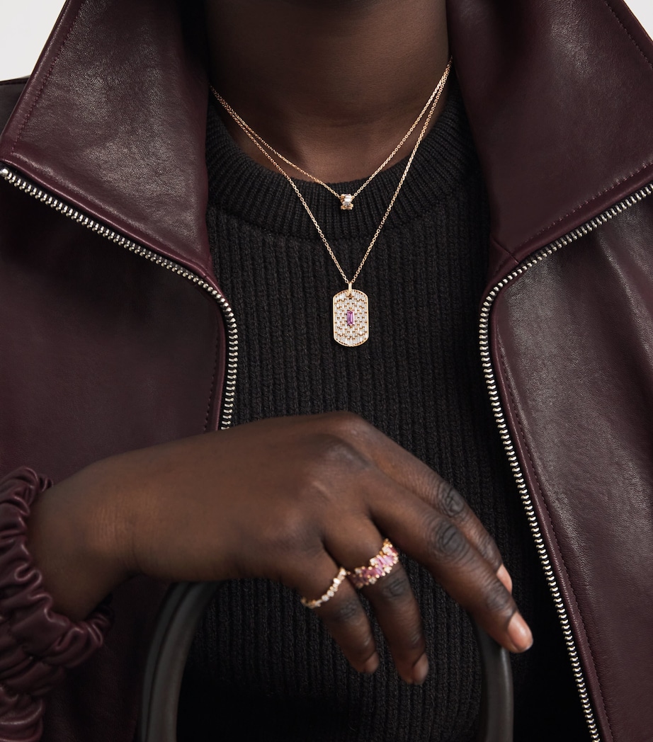 Rose Gold, Diamond and Sapphire Dog Tag Infinite Necklace 18K RG/P Image 4