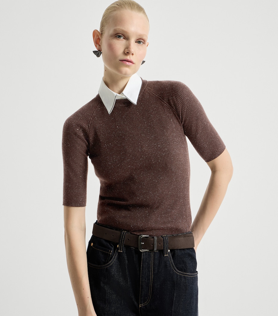 Brunello Cucinelli Womens Cashmere Sparkling Short-Sleeve Sweater Image 4