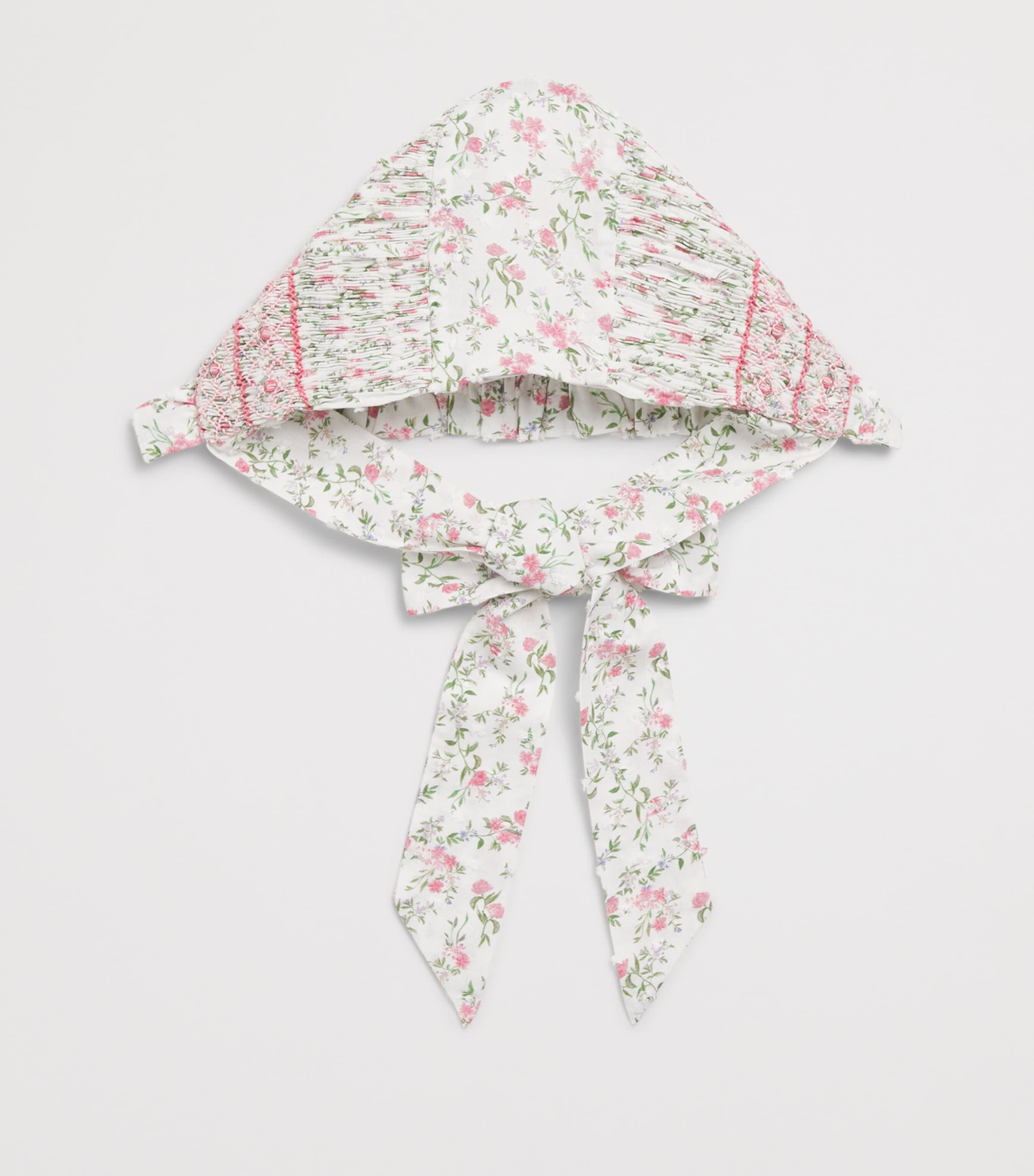 PEPA LONDON Cotton Hand-Smocked Floral Bonnet Pink Image 2