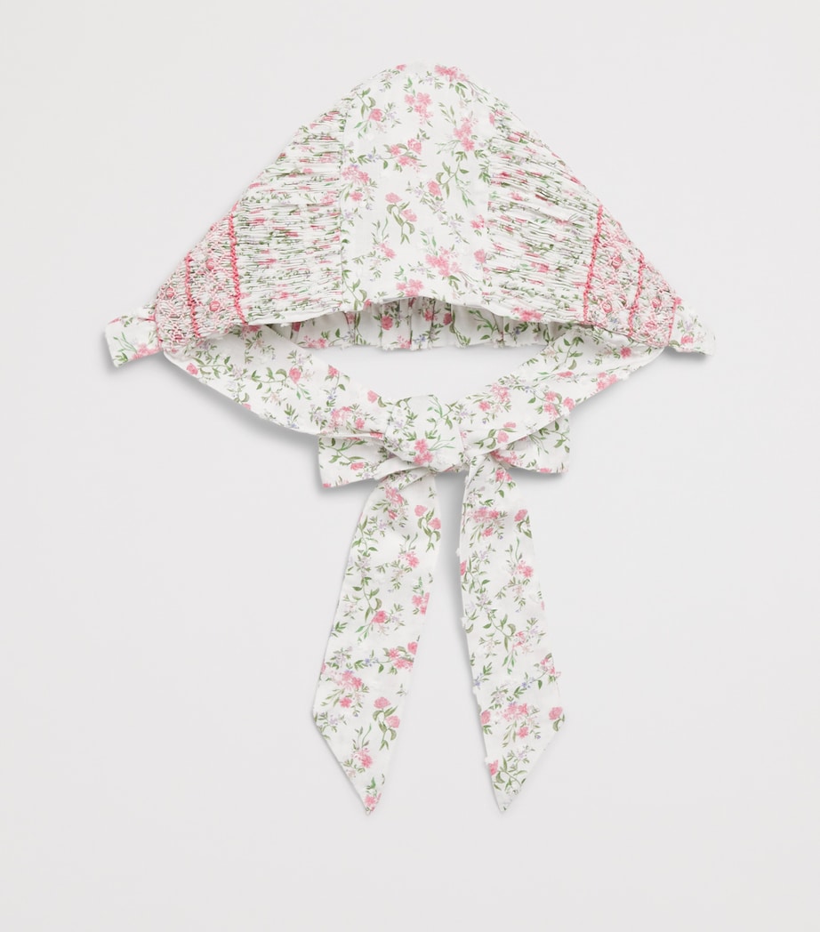 PEPA LONDON Cotton Hand-Smocked Floral Bonnet Pink Image 2