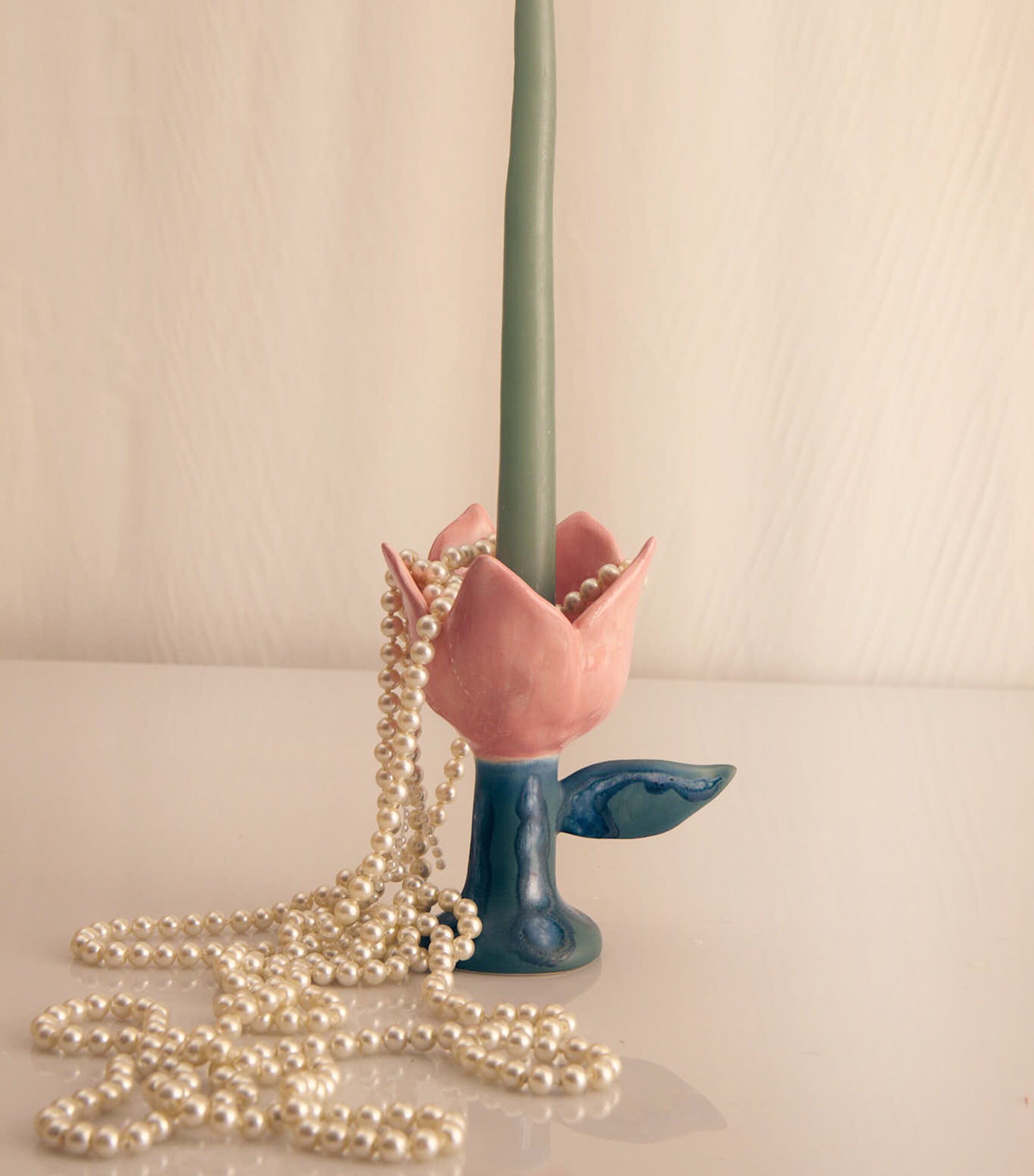 Catarina Flower Candleholder (14cm) PINK/REACTIVE GREEN Image 4