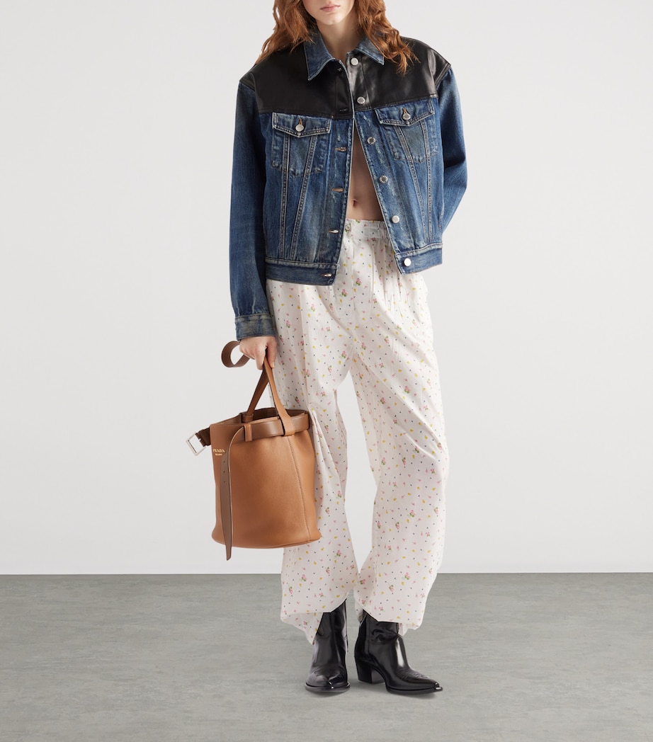 Leather-Trim Denim Jacket F0008 Image 2