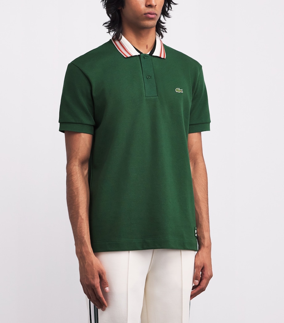 Cotton Stripe-Collar Polo Shirt GREEN Image 3