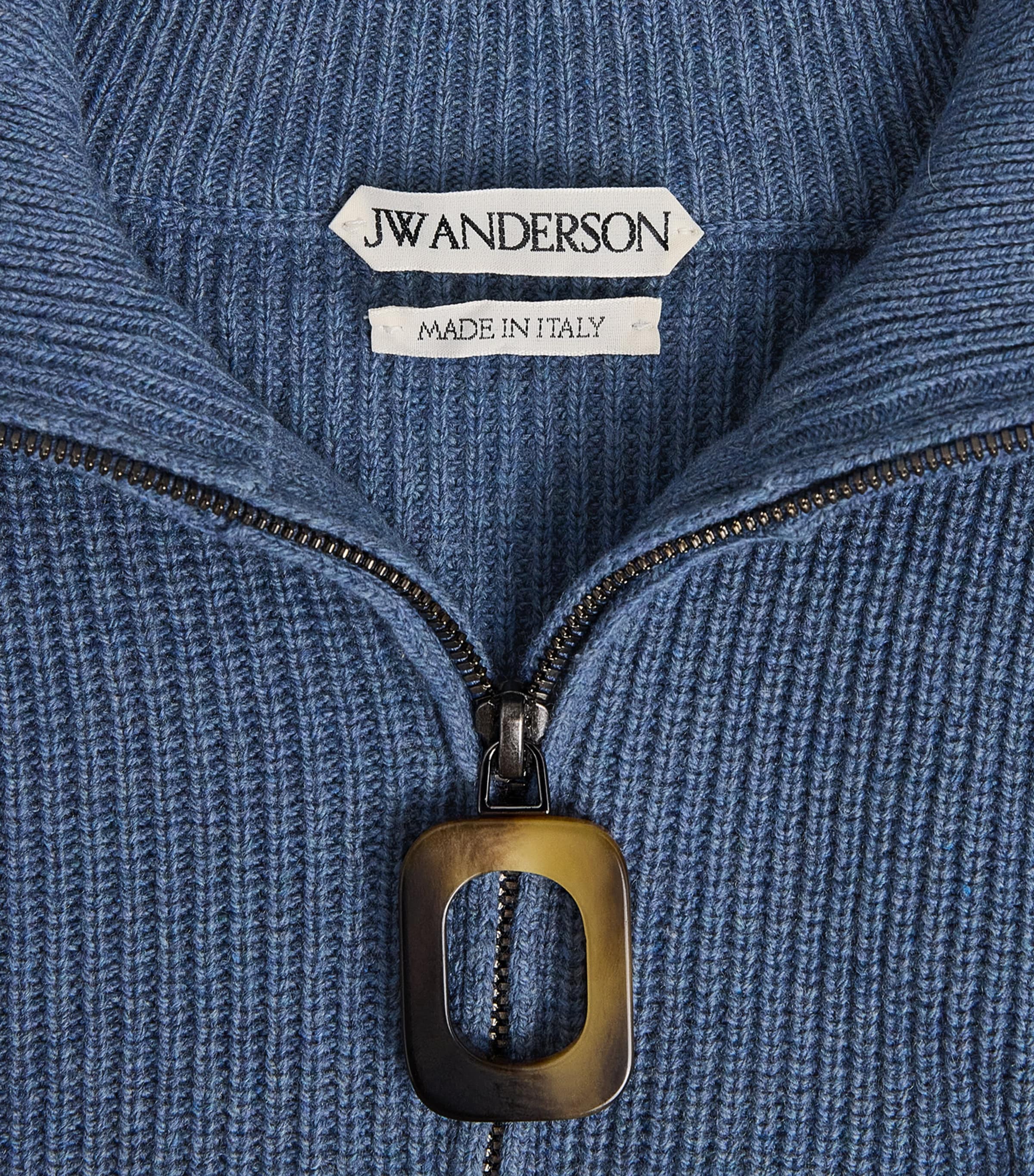 JW Anderson Mens Wool-Cotton Half-Zip Sweater Smoke Blue Image 6