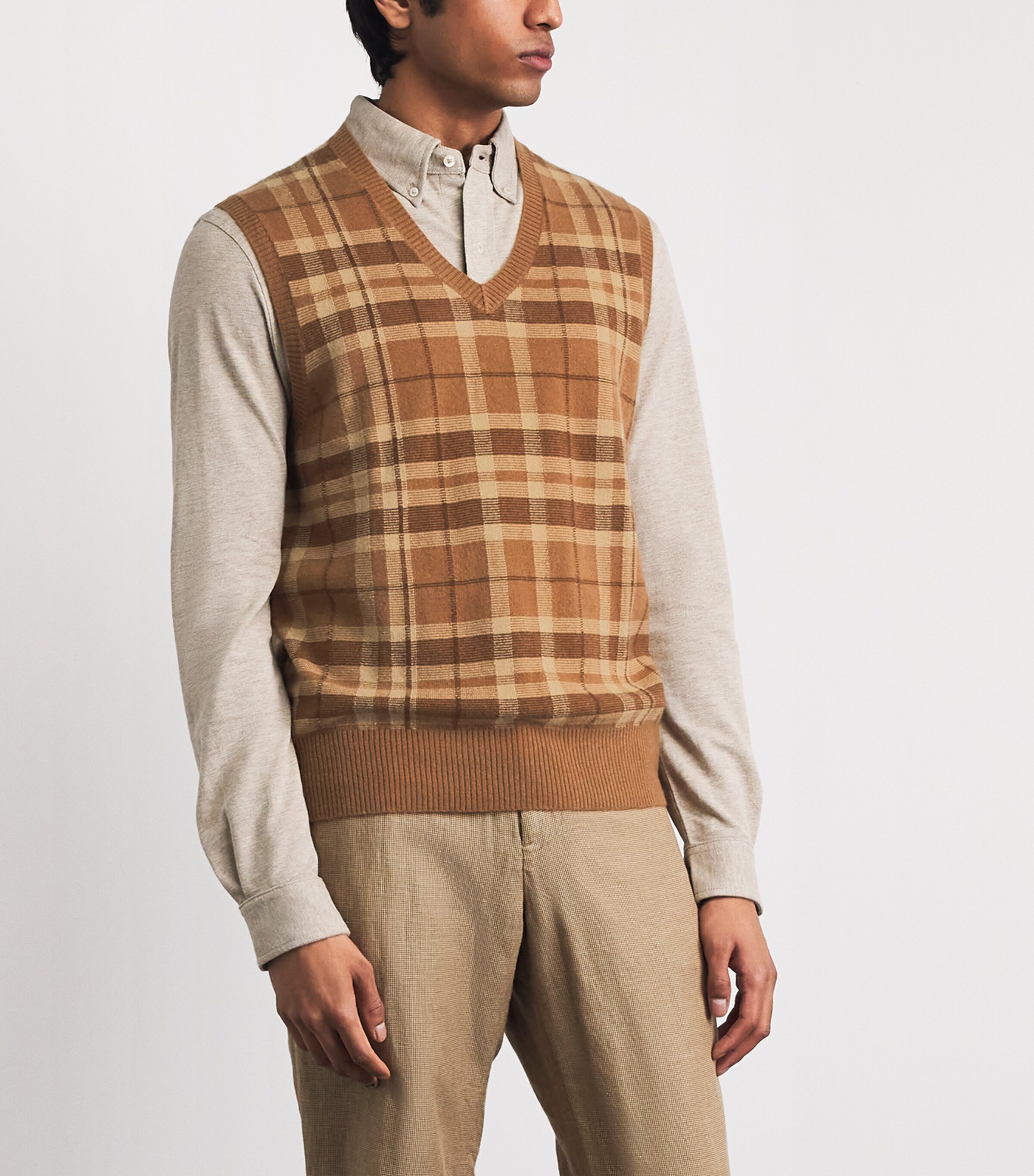 Polo Ralph Lauren Mens Cashmere Check Sweater Vest Brown Combo Image 4