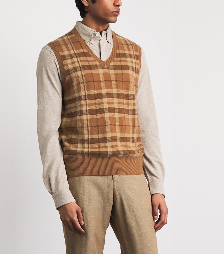 Polo Ralph Lauren Mens Cashmere Check Sweater Vest Brown Combo Image 4